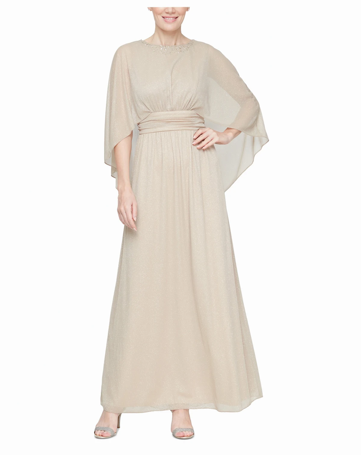 Women's Sparkle Mesh Capelet Gown