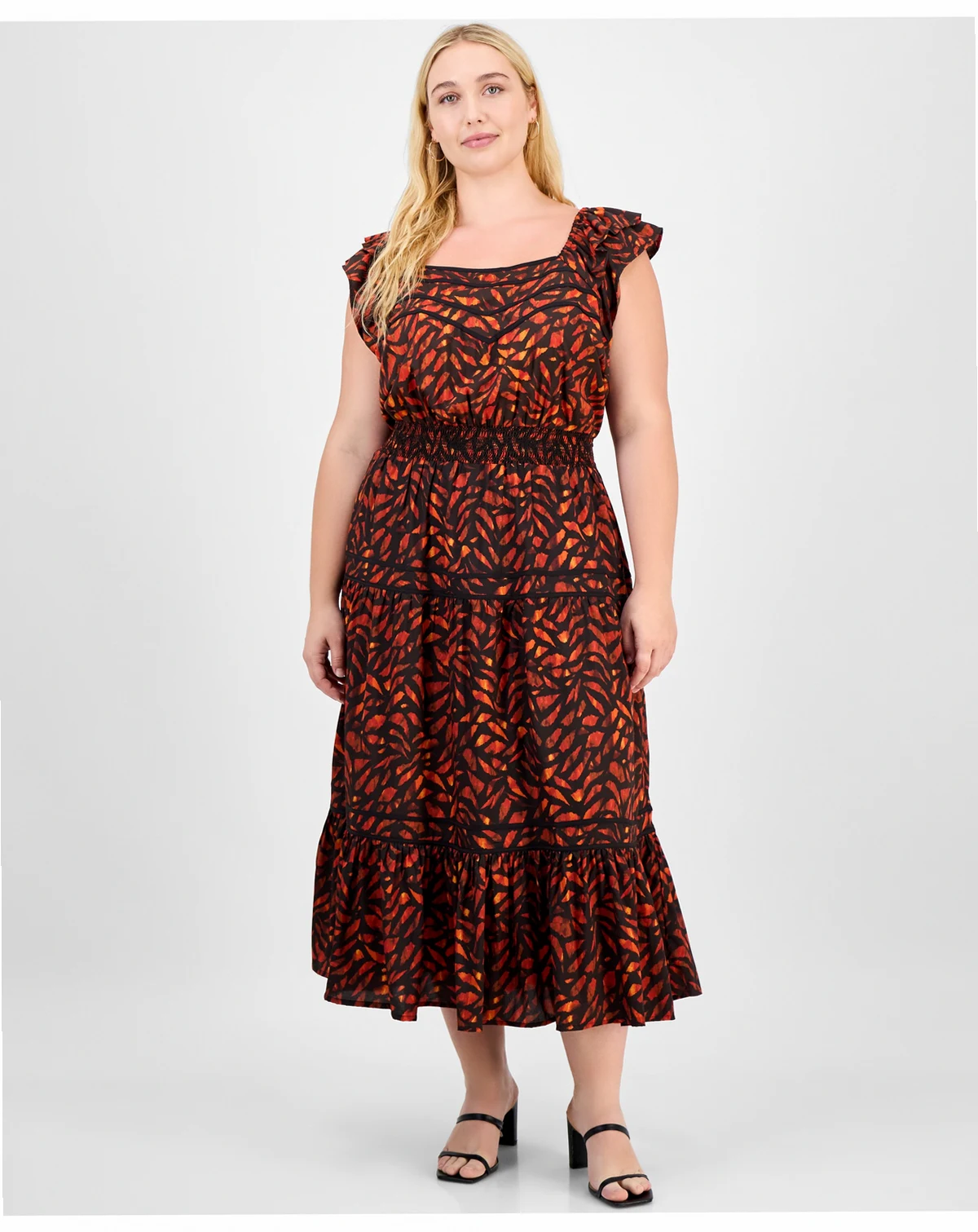 Trendy Plus Flutter-Sleeve Tiered Midi Dress