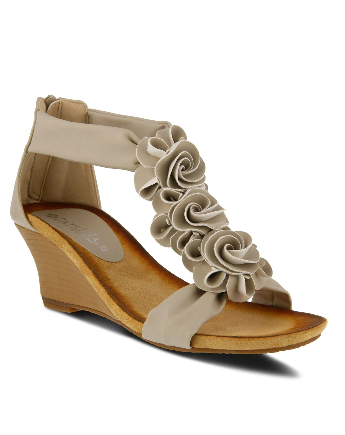 Women s HARLEQUIN Floral T-Strap Wedge Sandals with Back Zipper