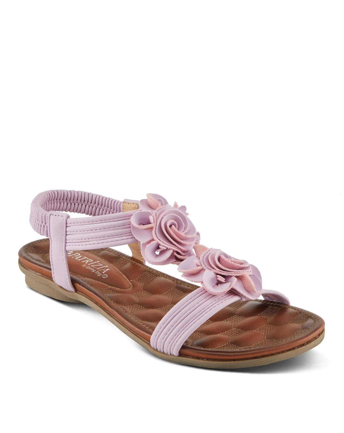 Women s Nectarine Floral T-Strap Sandal with Elastic Back and Quilted Footbed