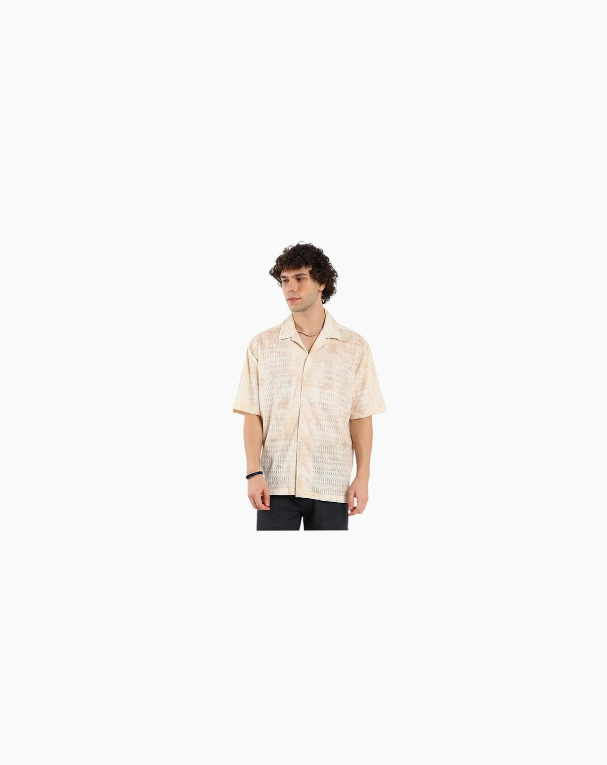 Men's Tan Brown & Ivory White Faded Woven Oversized Shirt
