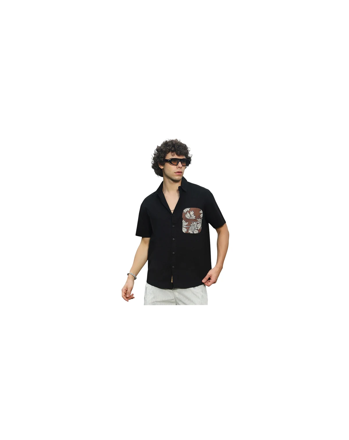 Men's Chocolate Brown & Obsidian Black Flora-Block Shirt
