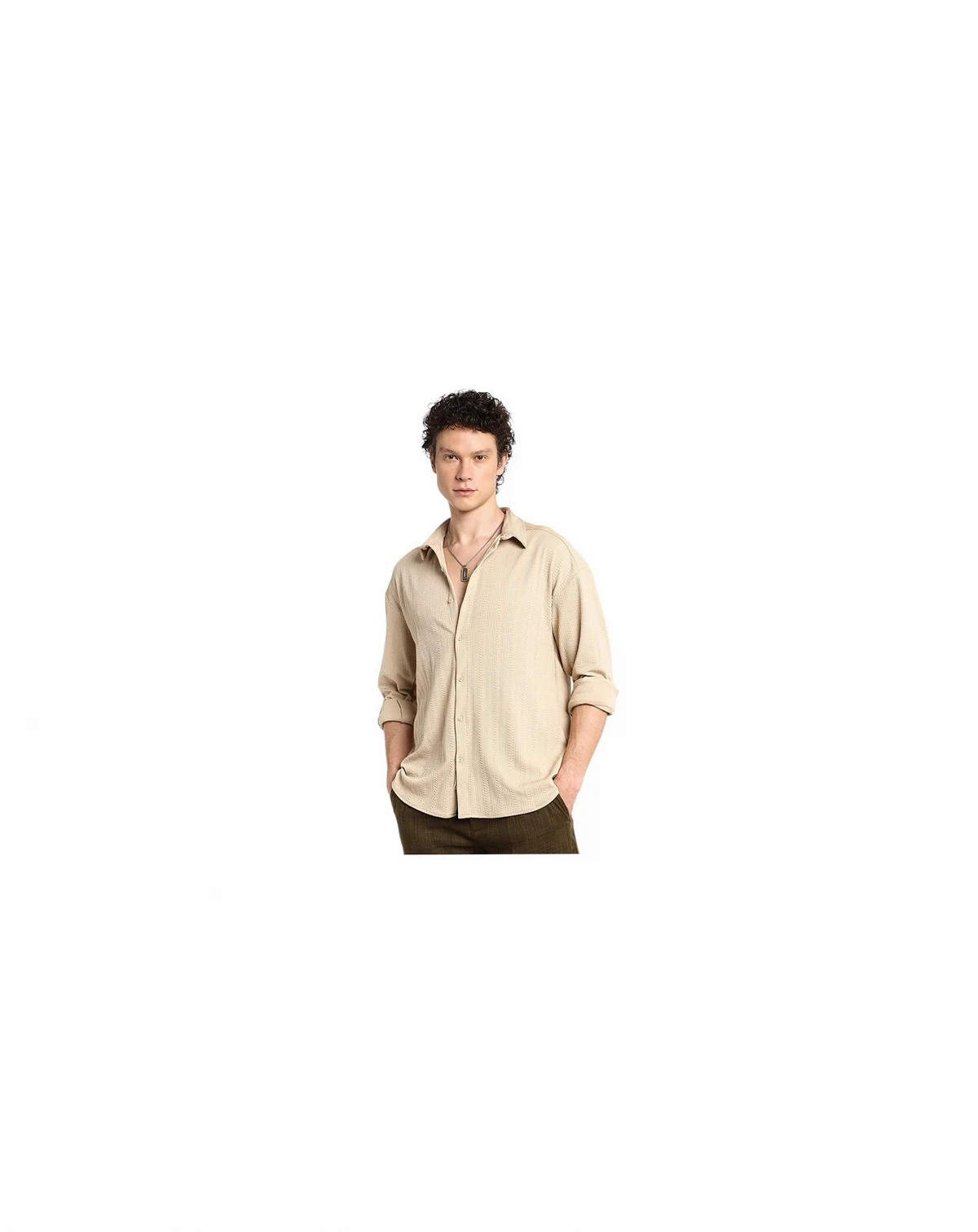 Men's Light Beige Spear-Textured Shirt