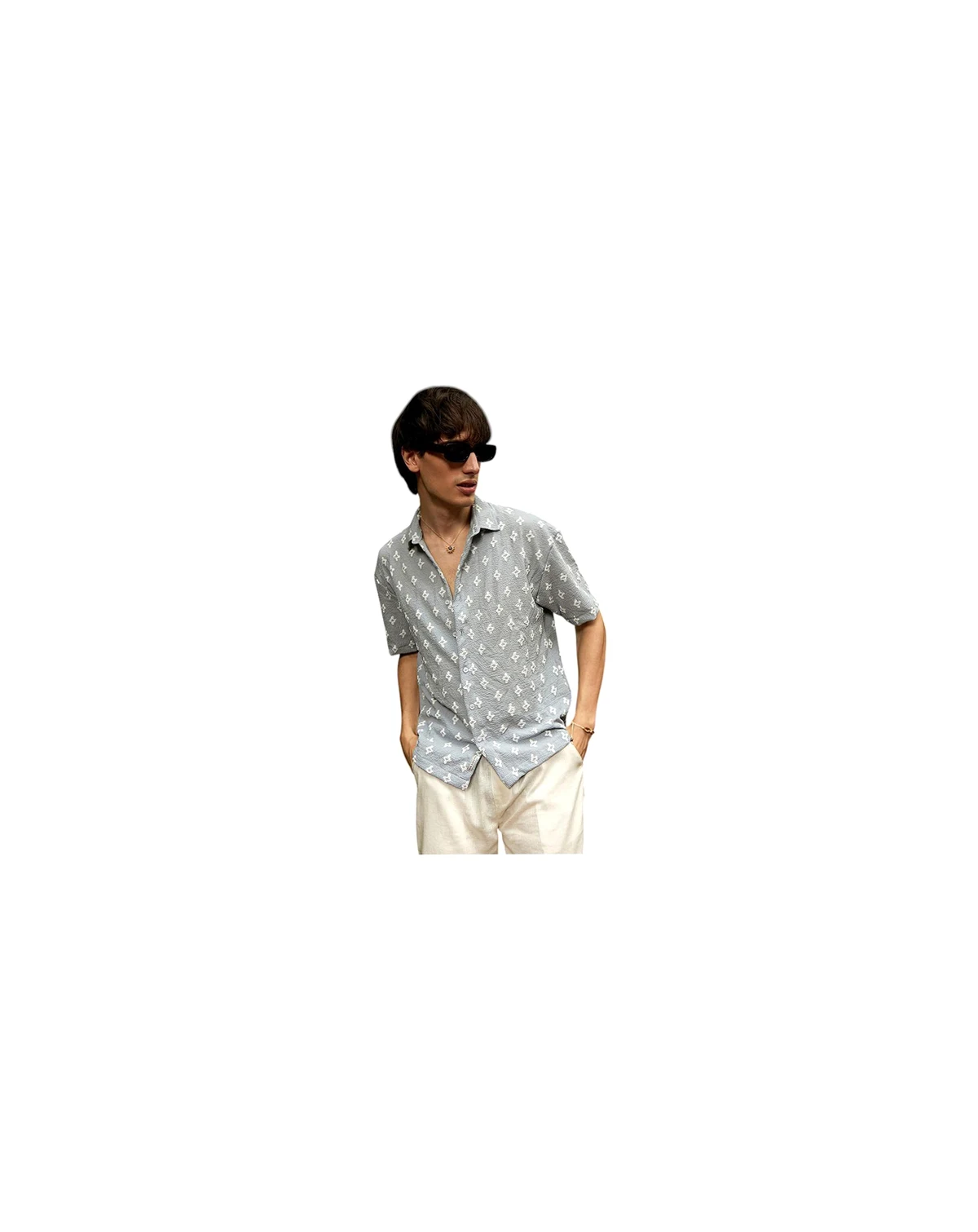 Men's Baby Blue Floral-Tactile Oversized Shirt