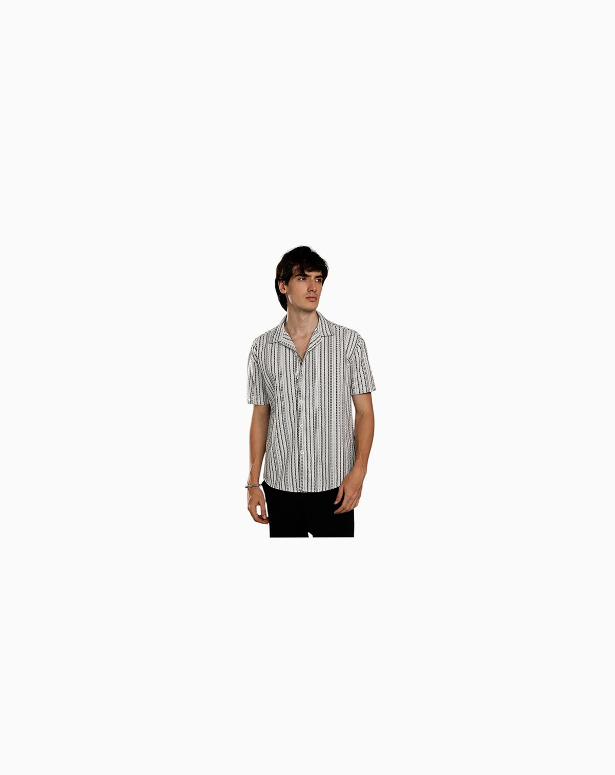 Men's Off-White & Midnight Black Striped-Weave Oversized Shirt