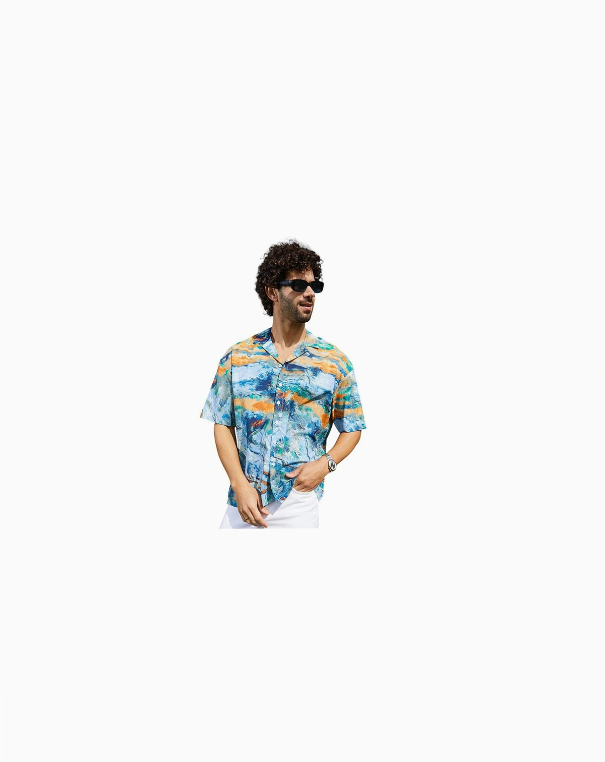 Men's Sky Blue & Pumkin Orange Indie-Block Oversized Shirt