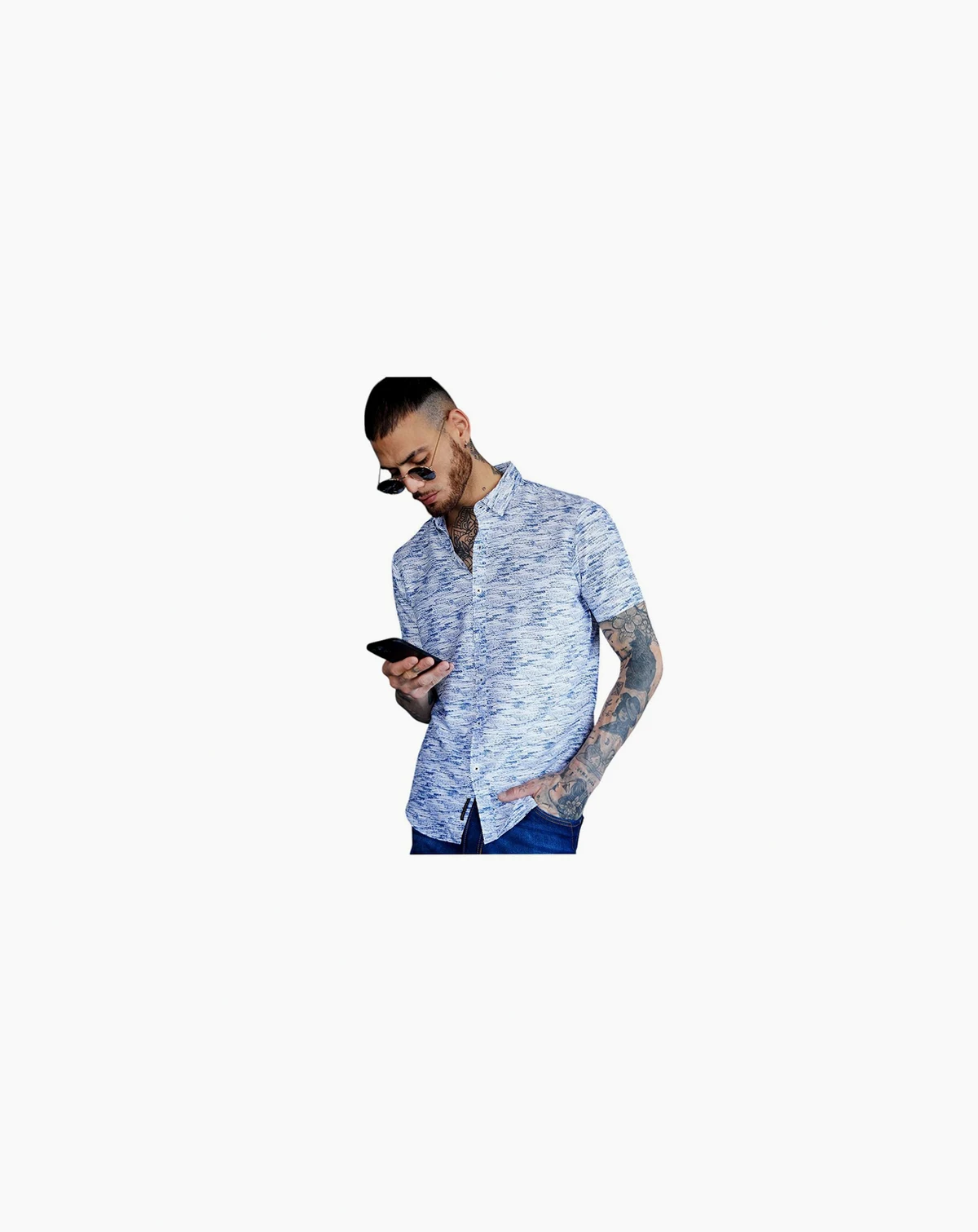 Men's Chalk White & Indigo Blue Textured Tactile Shirt