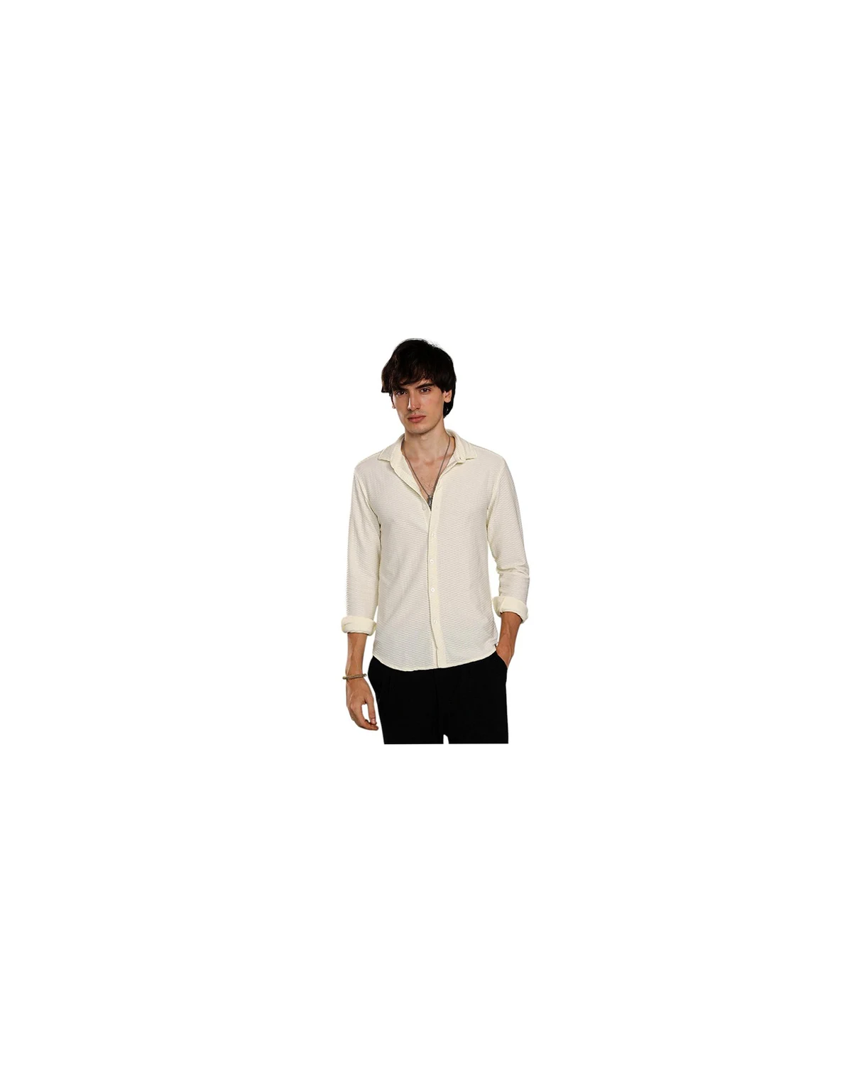 Men's Pale Yellow Hive-Textured Shirt