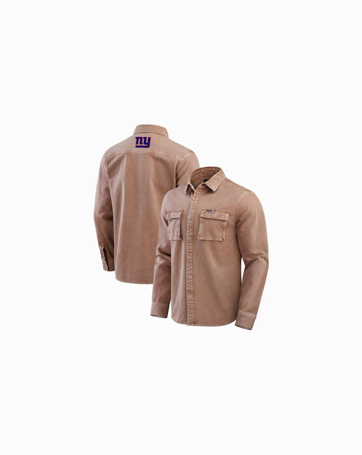 Men's Brown New York Giants Garment Dyed Long Sleeve Full Snap Shirt