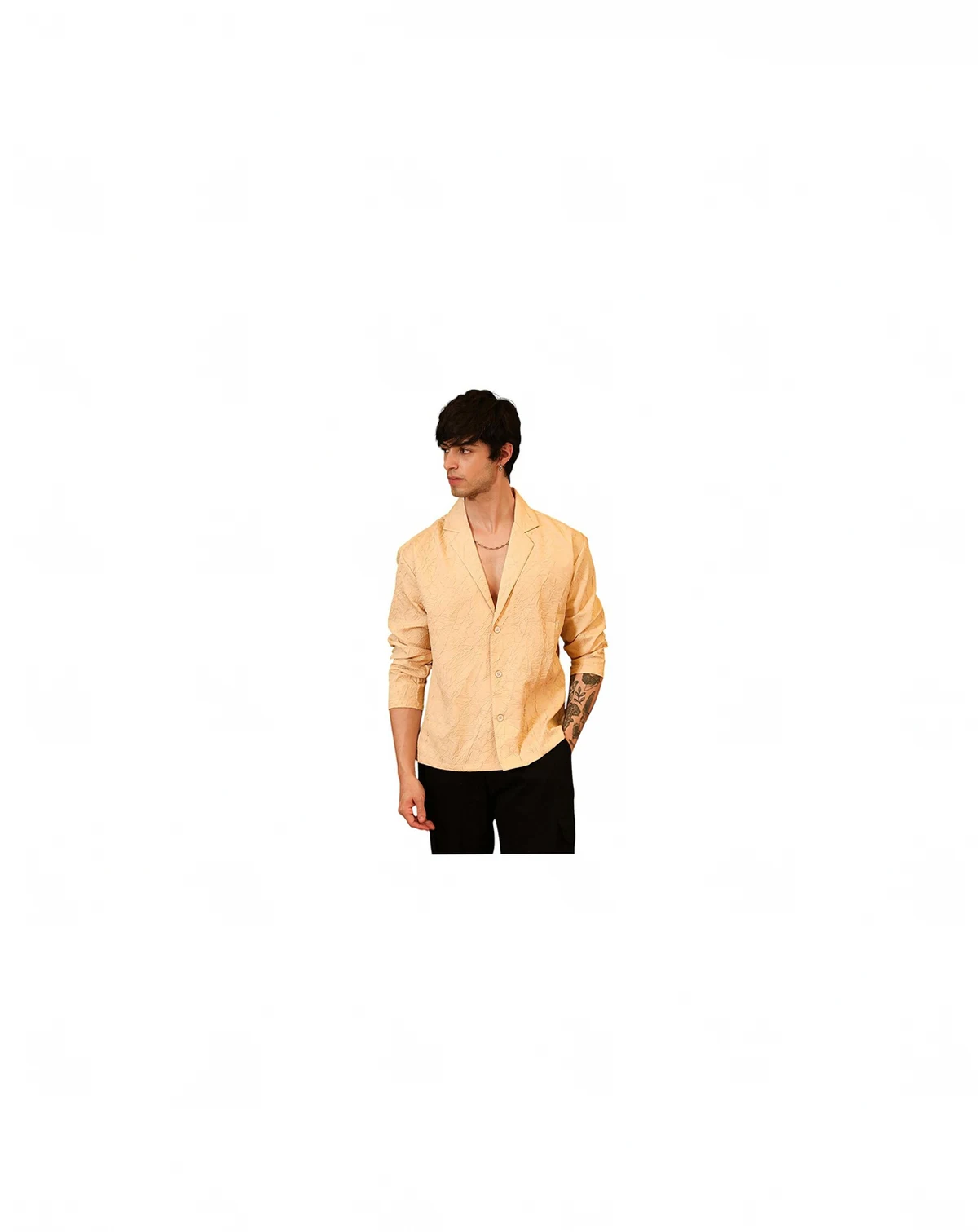 Men's Buff Beige Quad-Tactile Oversized Shirt.
