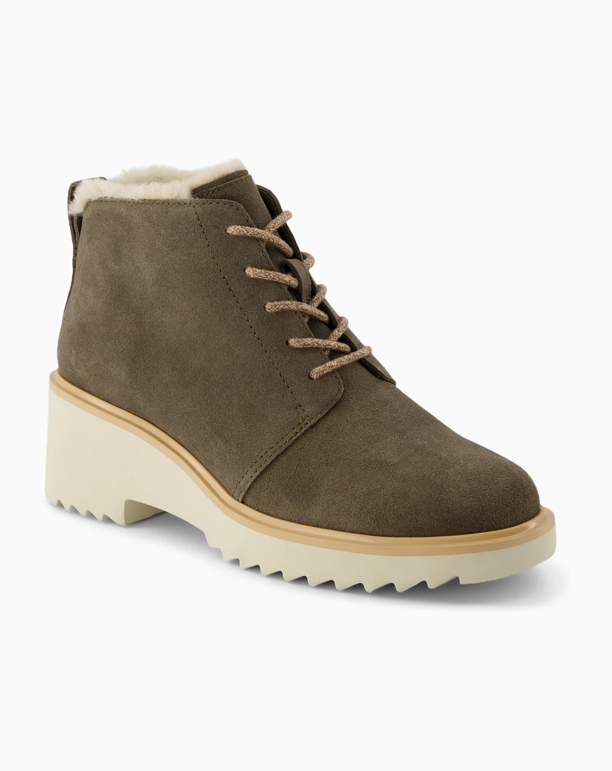 Women's Maude Suede and Faux Fur Lace Up Wedge Booties