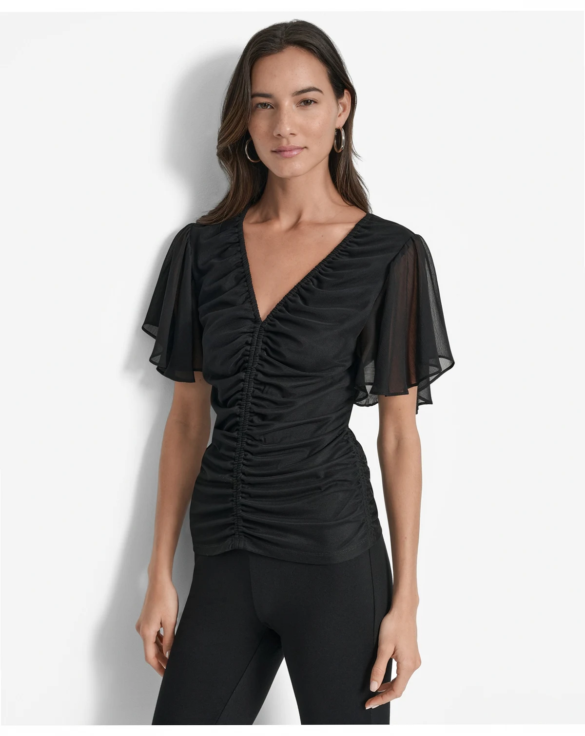 Women's Center-Ruched Flutter-Sleeve Top