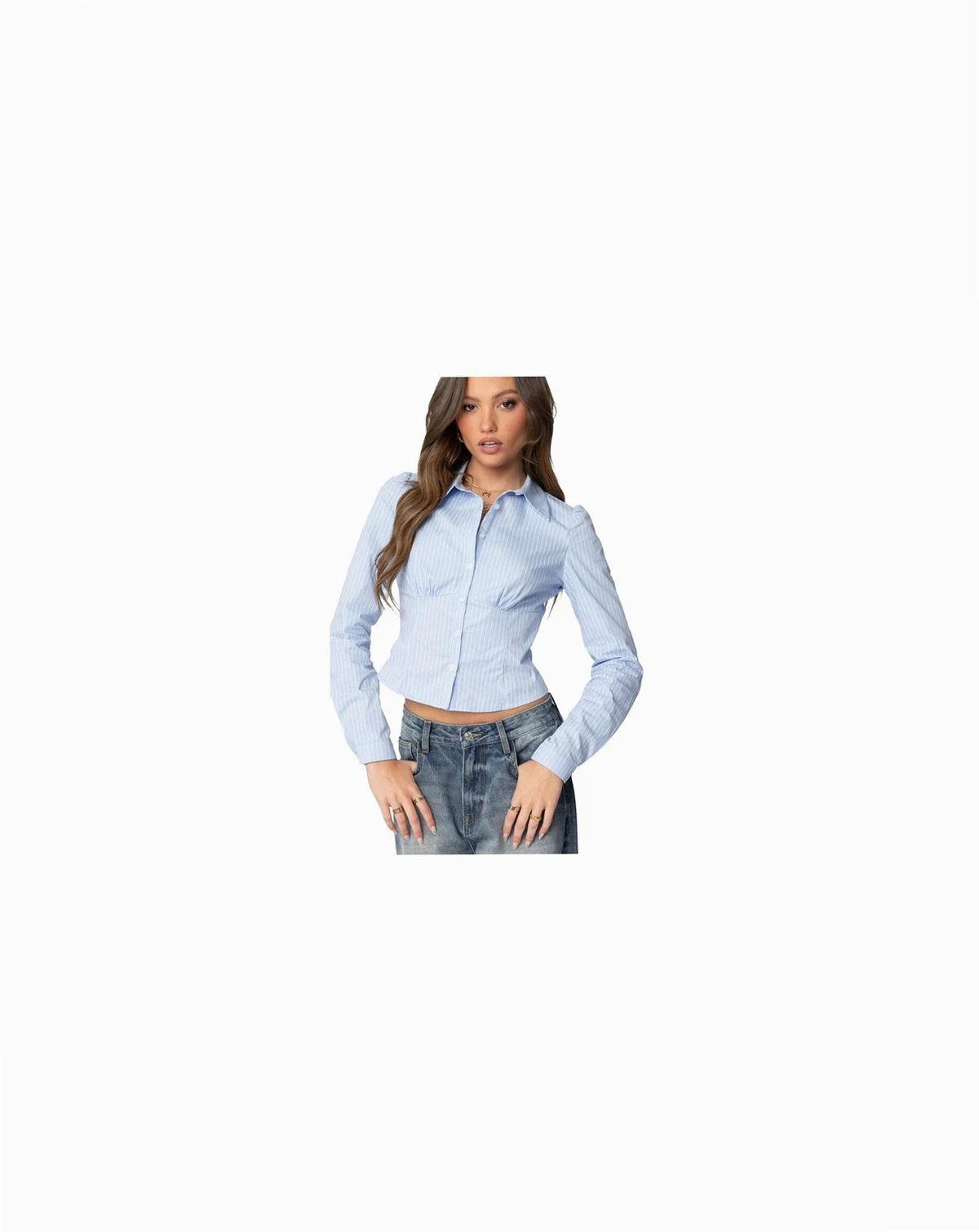Womens Tailored Pinstripe Button Up Shirt
