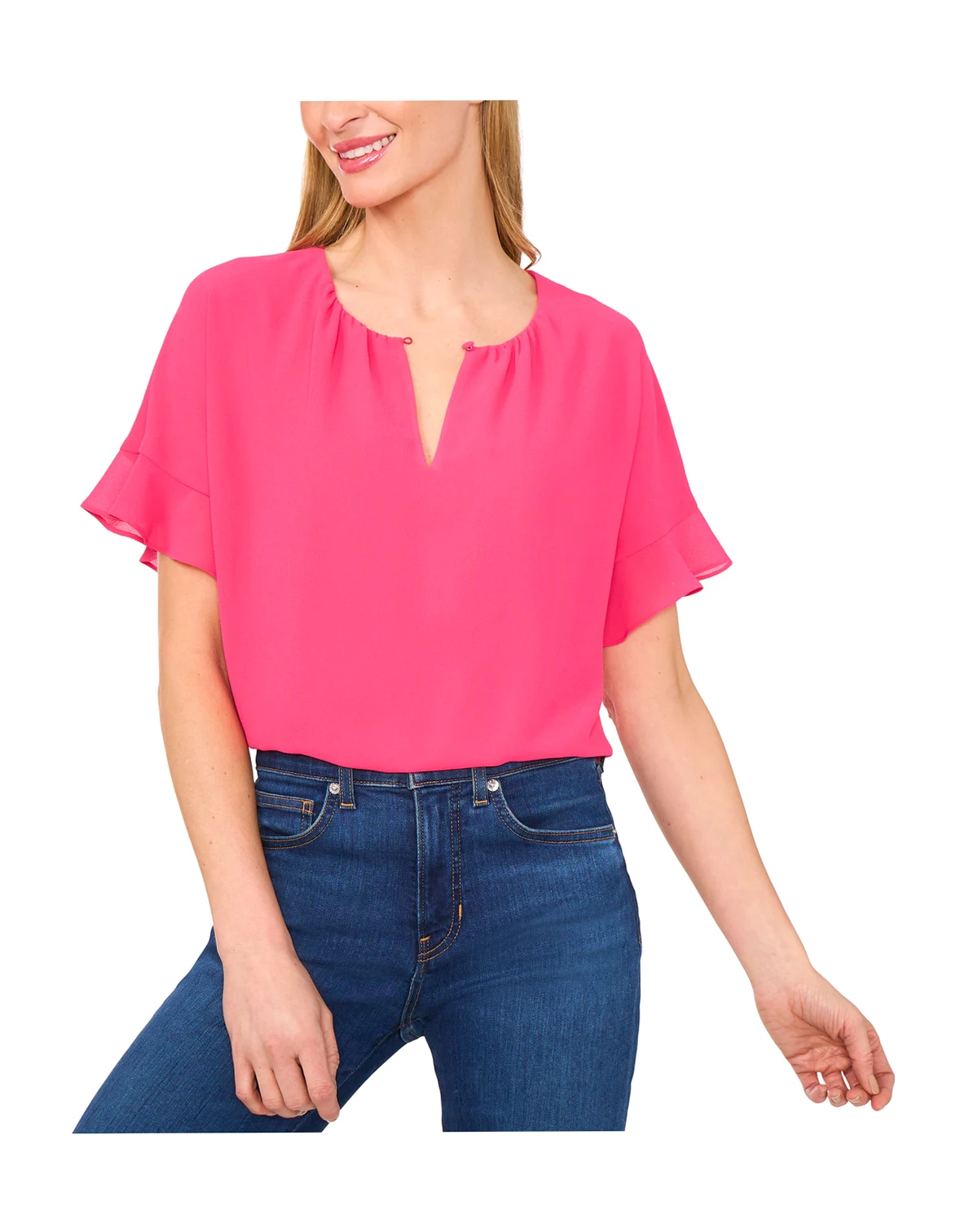 Women's Short-Sleeve Half Button Flowy Blouse