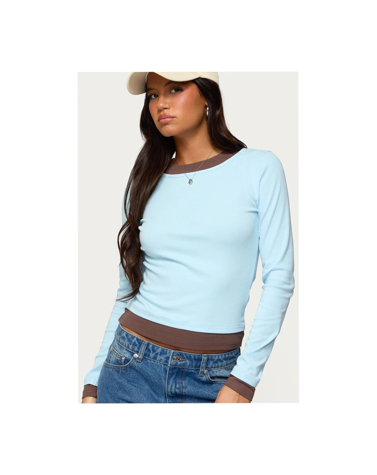 Women's Contrast Layered Look Long Sleeve T Shirt