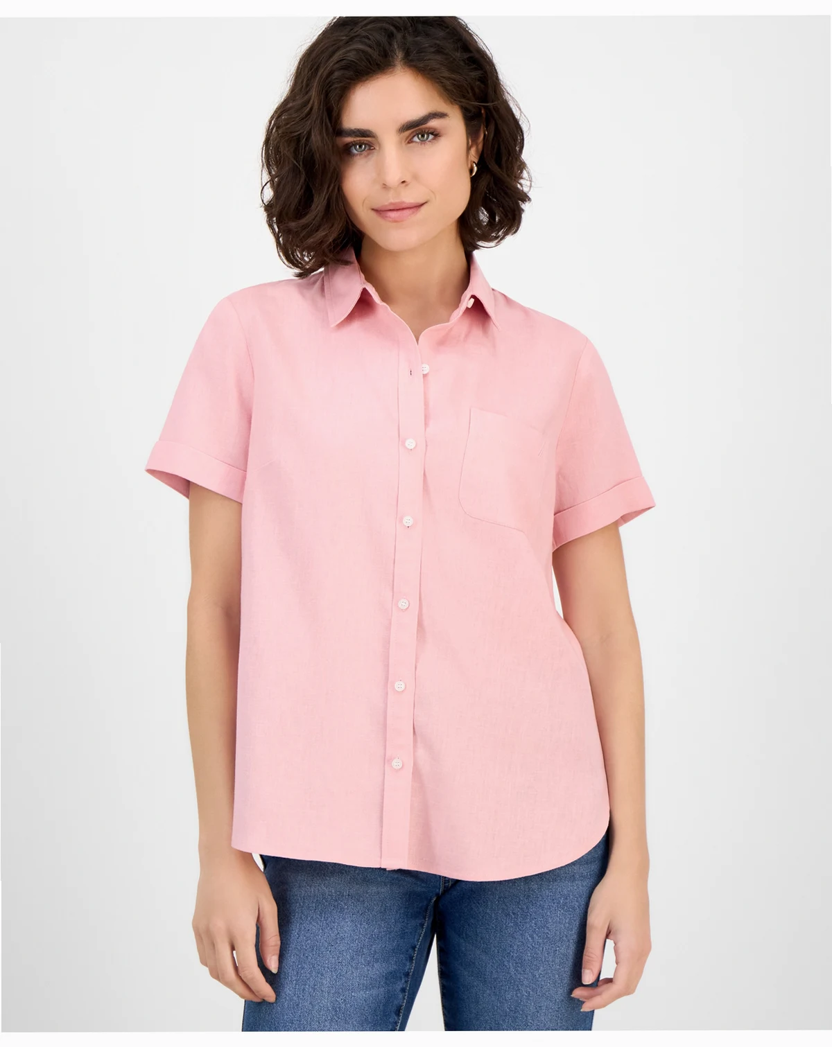 Nautica Women's Solid Short-Sleeve Camp Shirt