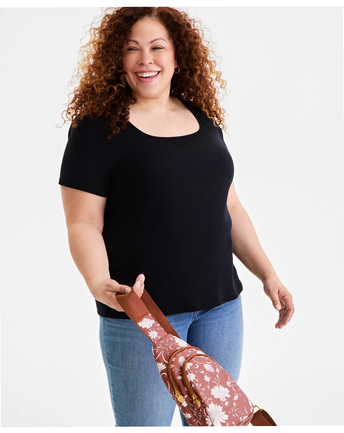 Plus Size Short-Sleeve Square-Neck Tee, Exclusively at Macy's