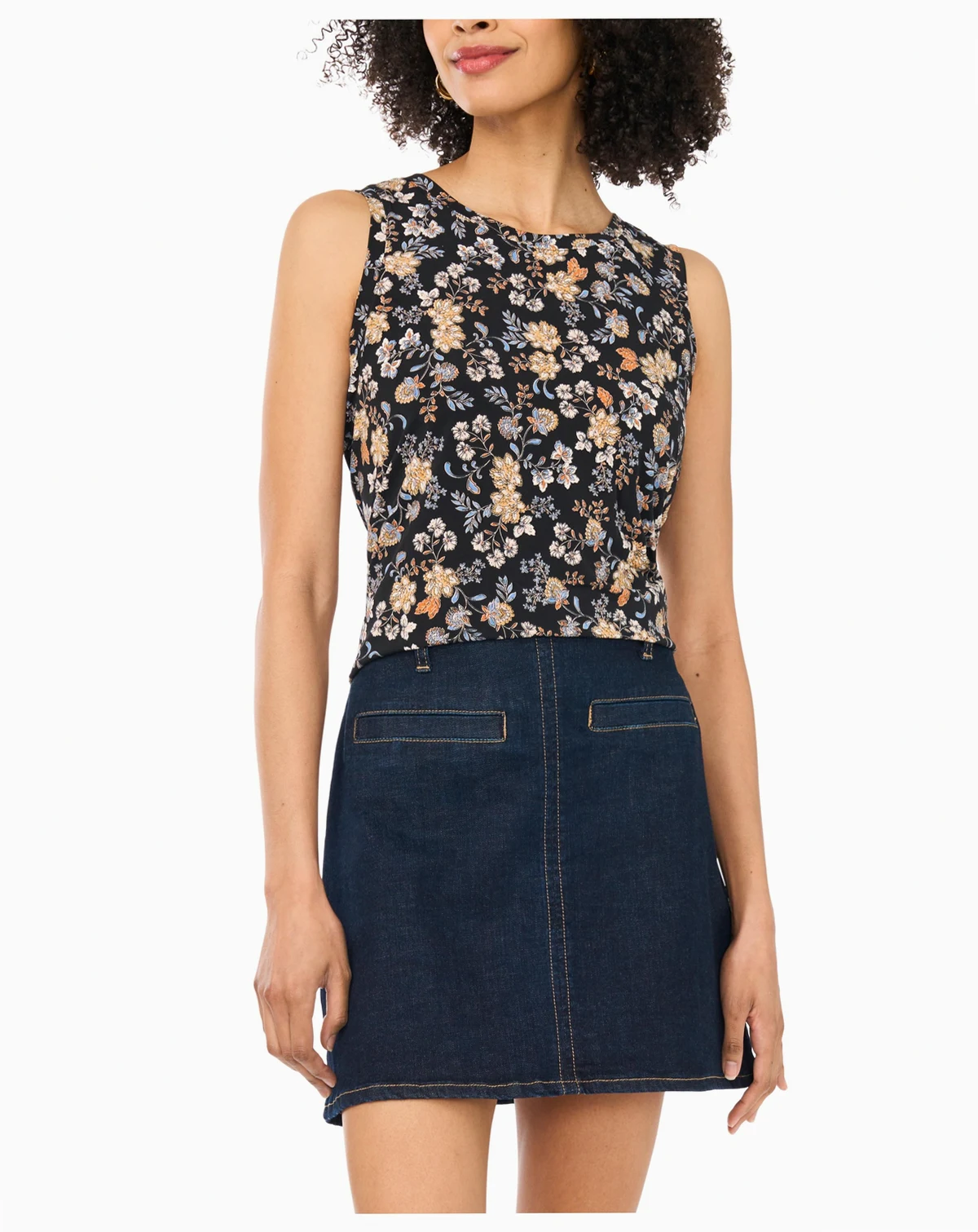 Women's Floral-Print Keyhole Sleeveless Top