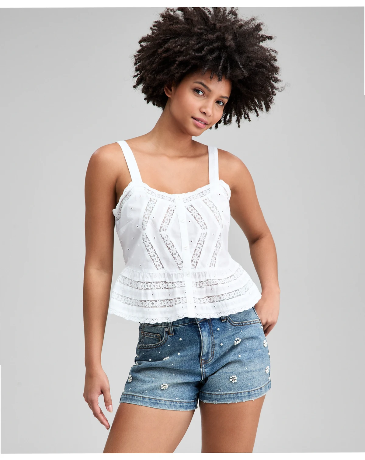 Women's Lace Inset Woven Tank, Macy's Exclusive