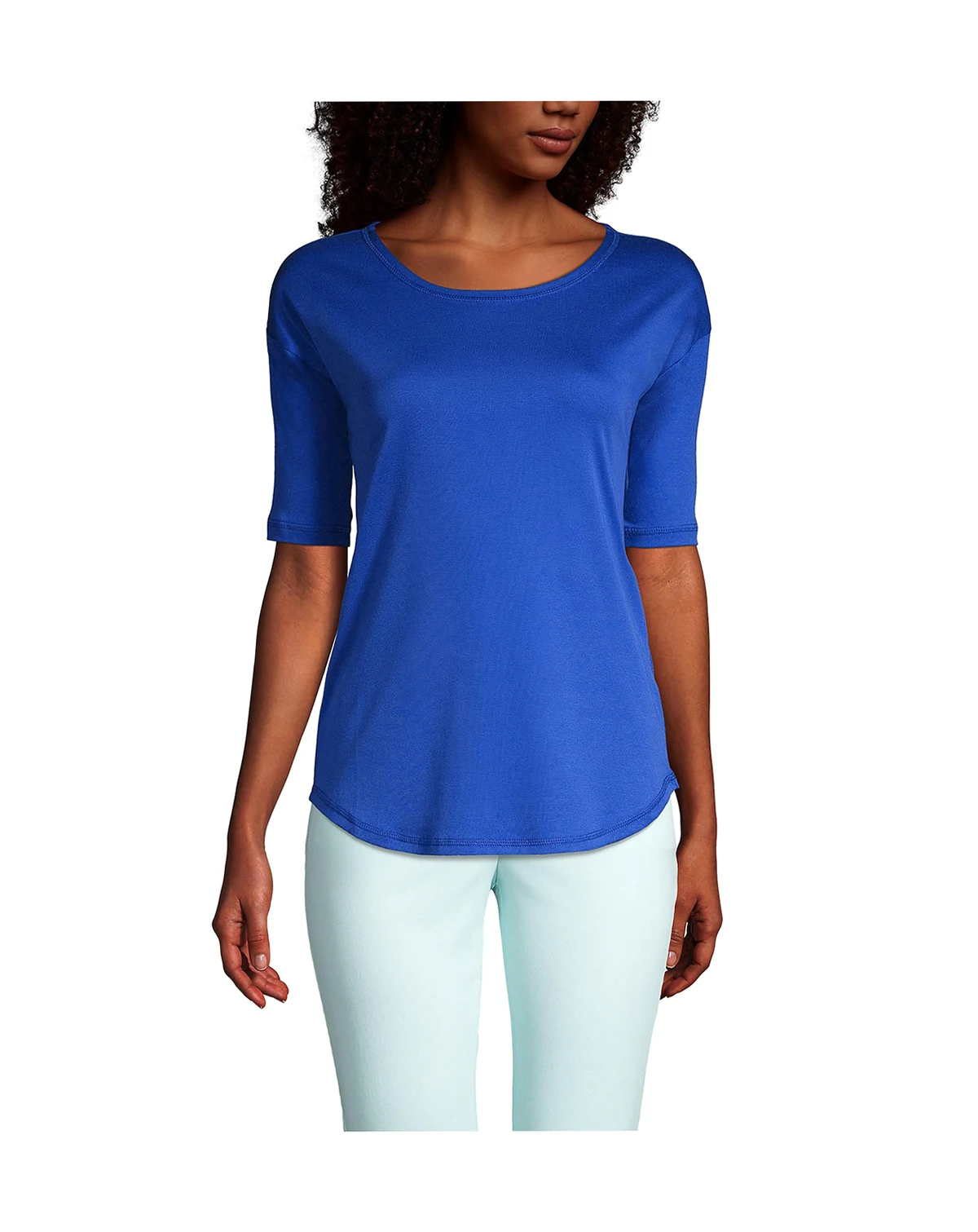 Women's Supima Micro Modal Elbow Sleeve Balletneck Curved Hem Top