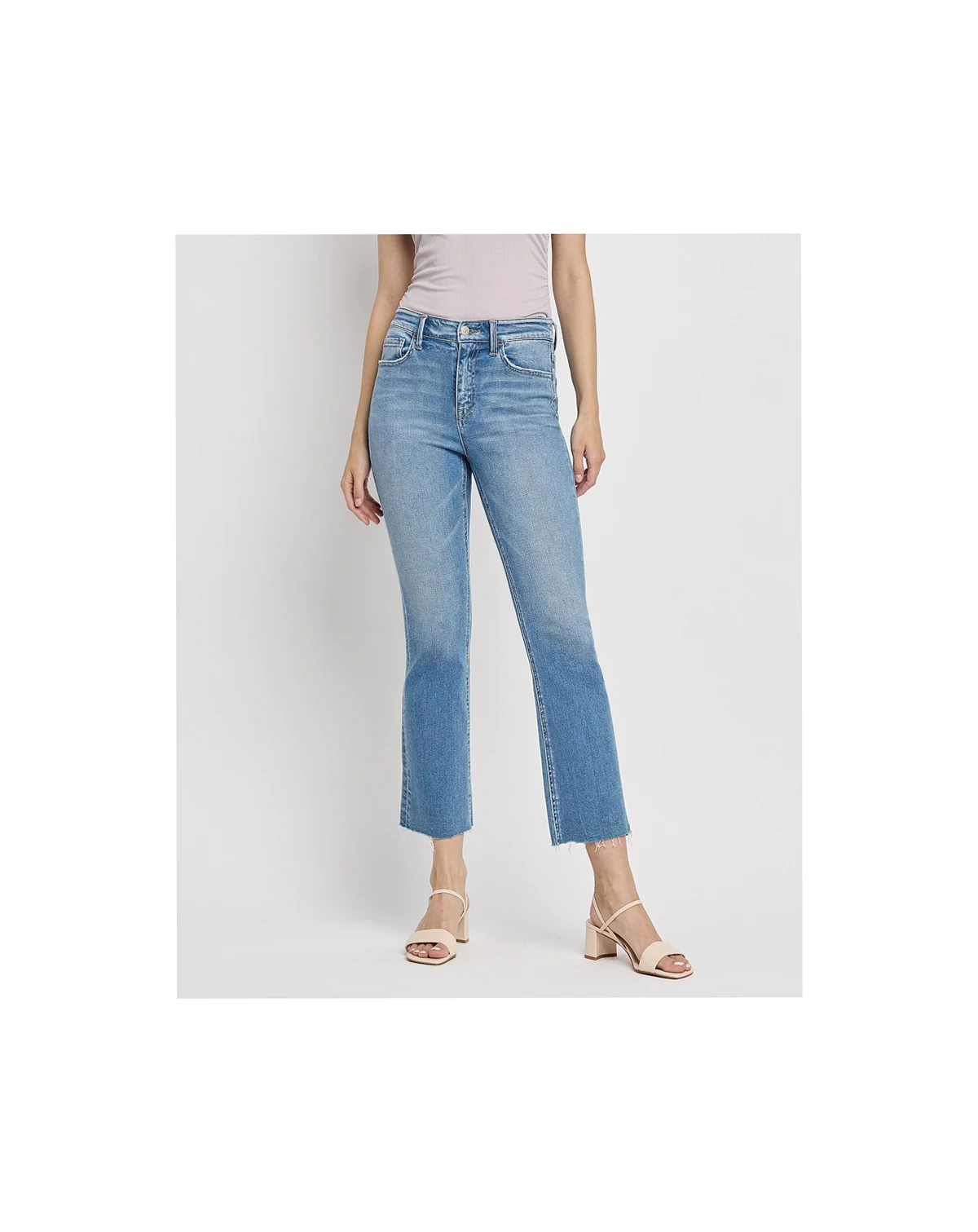 Women's High Rise Raw Hem Crop Flare Jeans