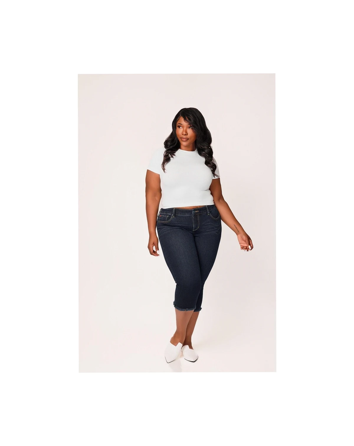 Plus Size Denim Crop Jeans with Frayed Hem