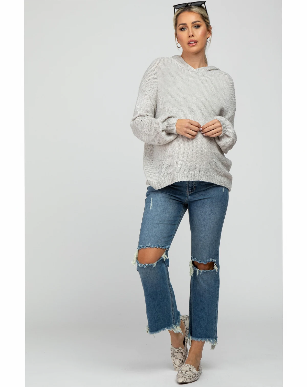 Maternity Blue Frayed Wide Leg Cropped Jeans