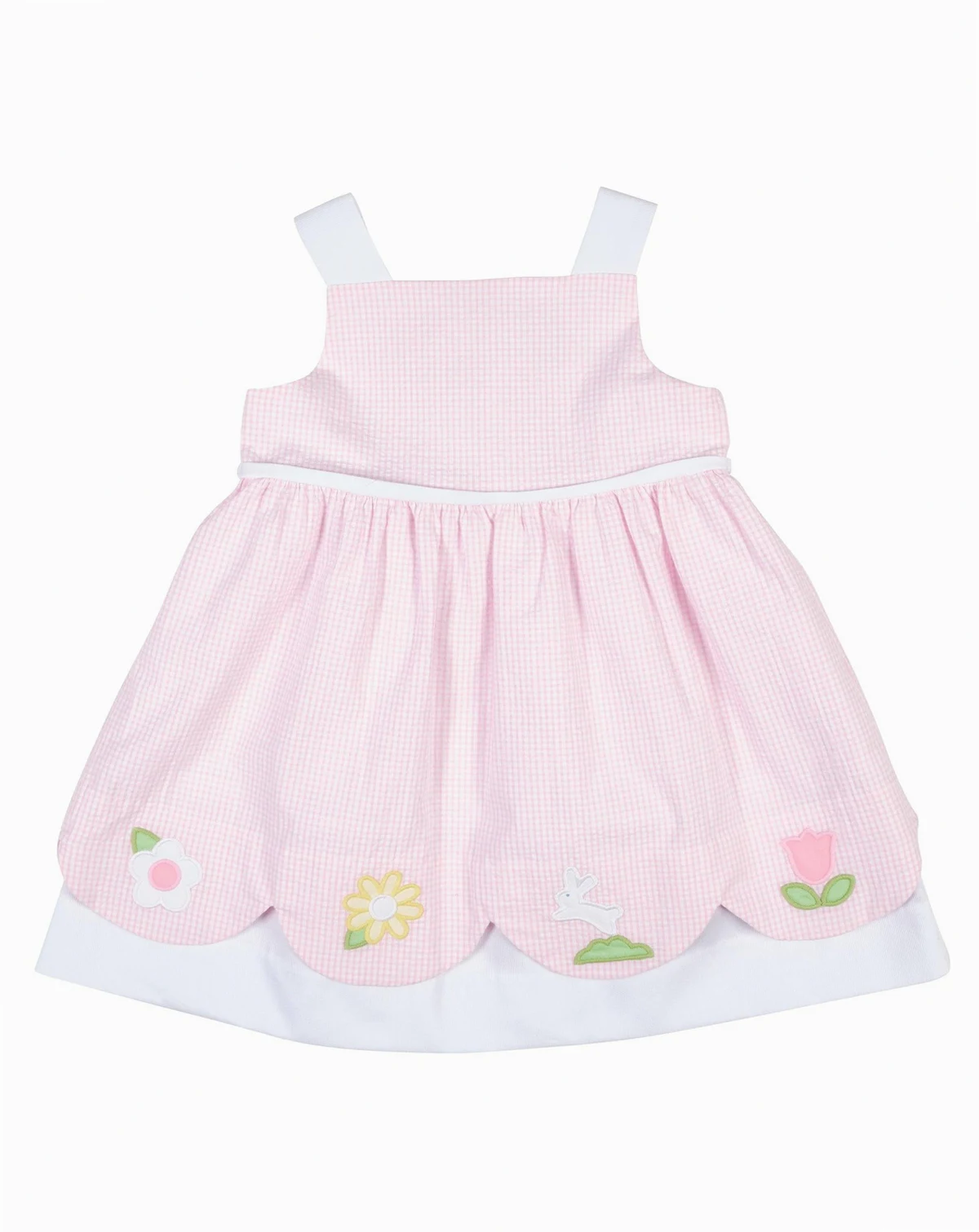 Toddler Girls Seersucker Check Dress with Flowers & Bunny