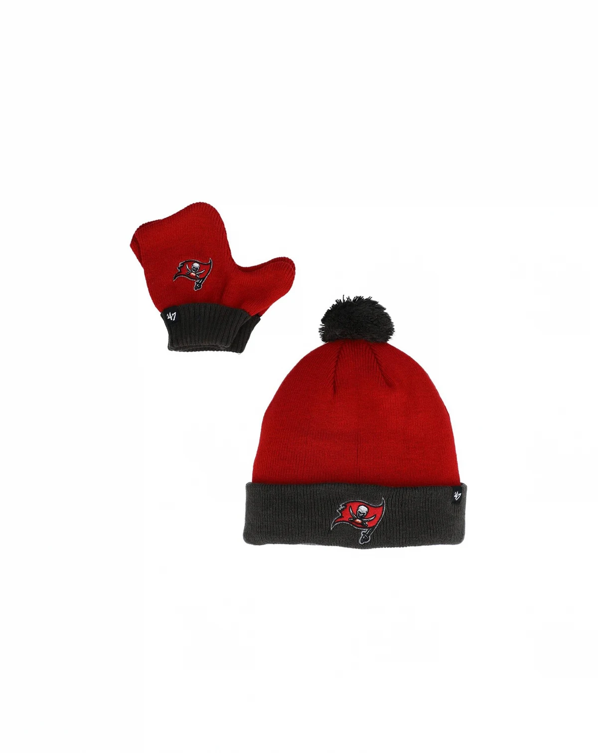 Toddler Boys and Girls Red, Pewter Tampa Bay Buccaneers Bam Bam Cuffed Knit Hat with Pom and Mittens Set