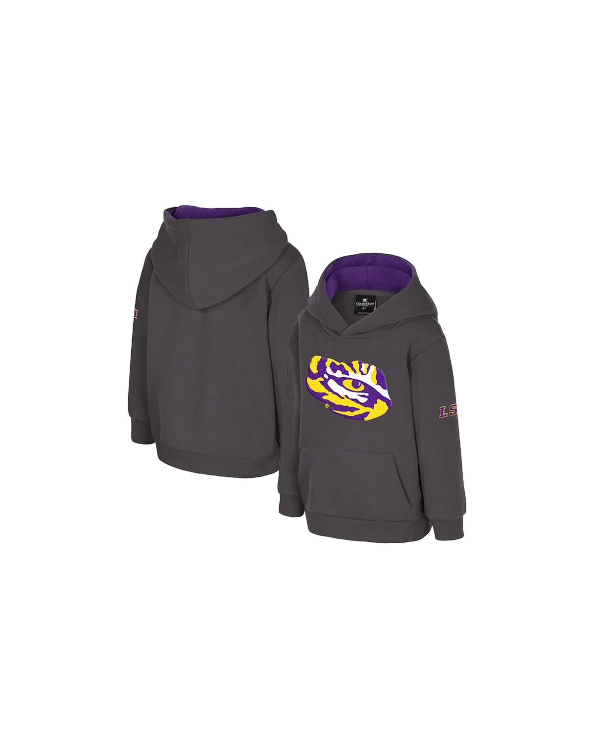 Toddler Charcoal LSU Tigers Big Logo Volume Fleece Pullover Hoodie