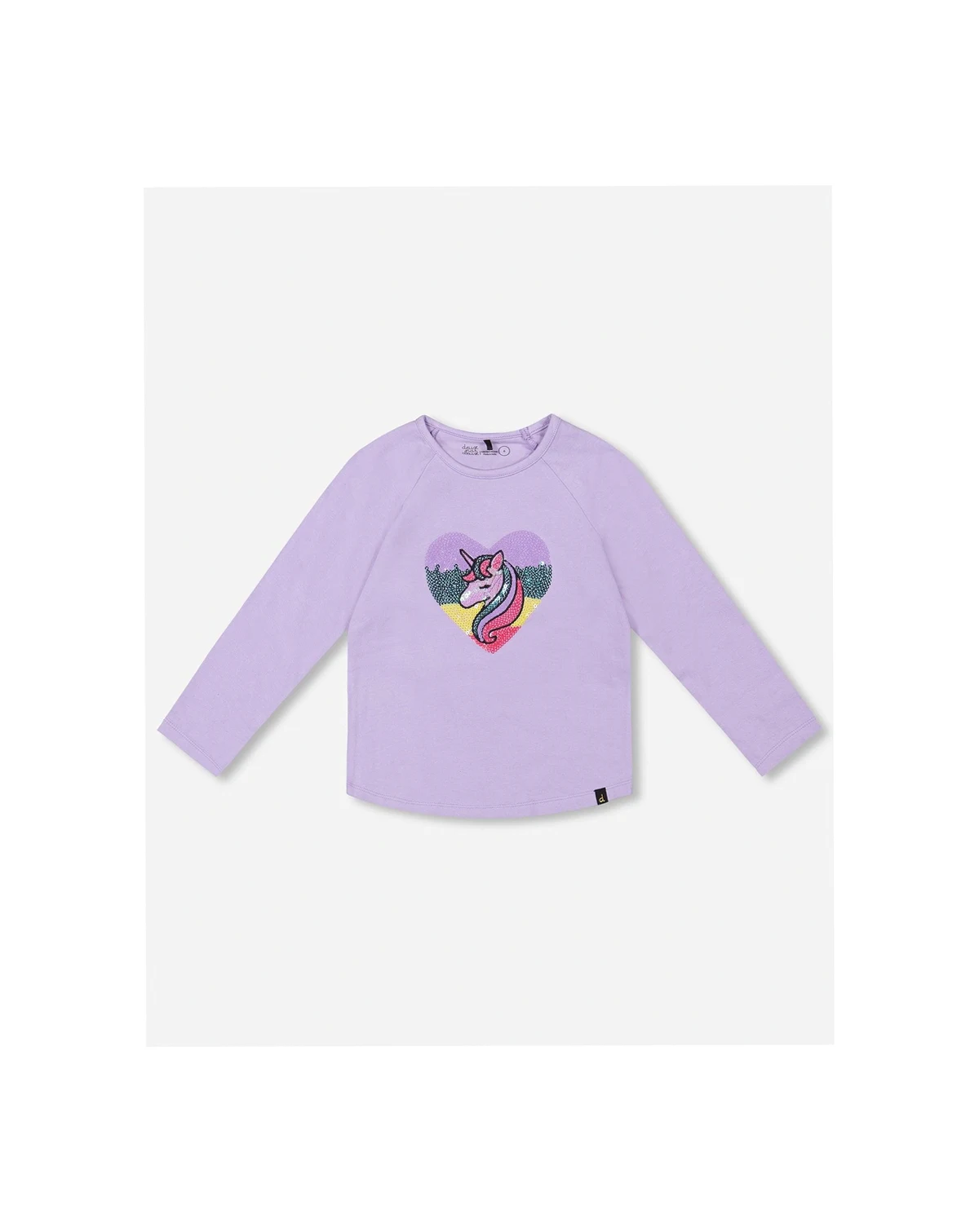 Girl Cotton Long Sleeve T-Shirt Lavender with Sequin Unicorn - Toddler|Child