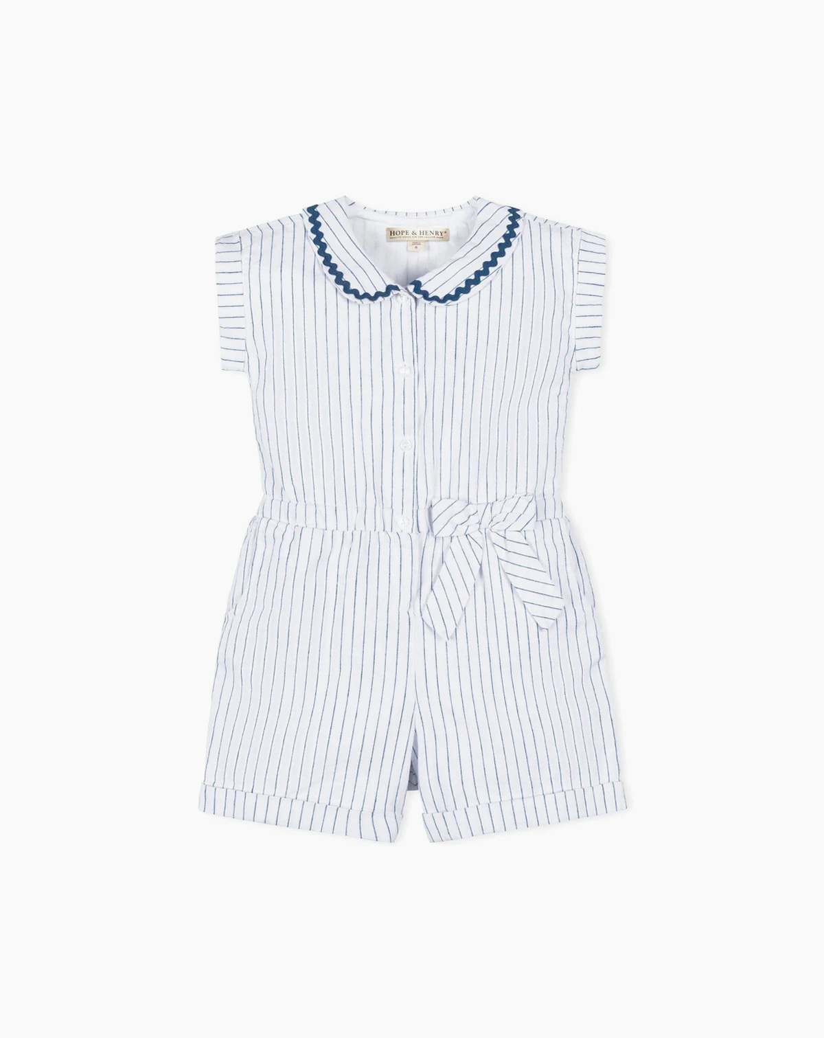 Girls' Linen Peter Pan Collar Button Front Romper, Toddler