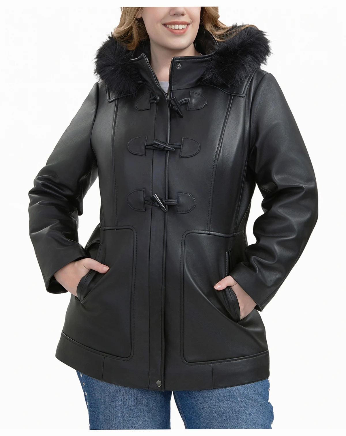 Plus Size Flora Leather Toggle Coat