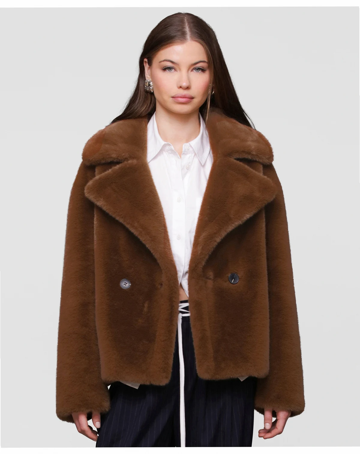 Women's Notched-Collar Faux-Fur Coat