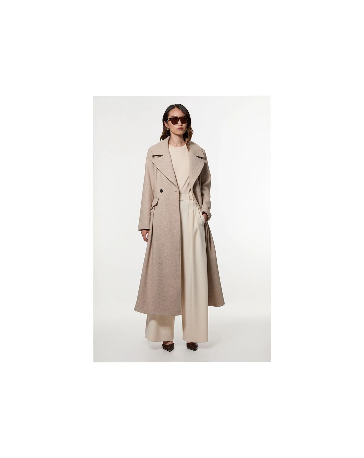 Women's Wool Tailored Flared Skirt Midi Coat