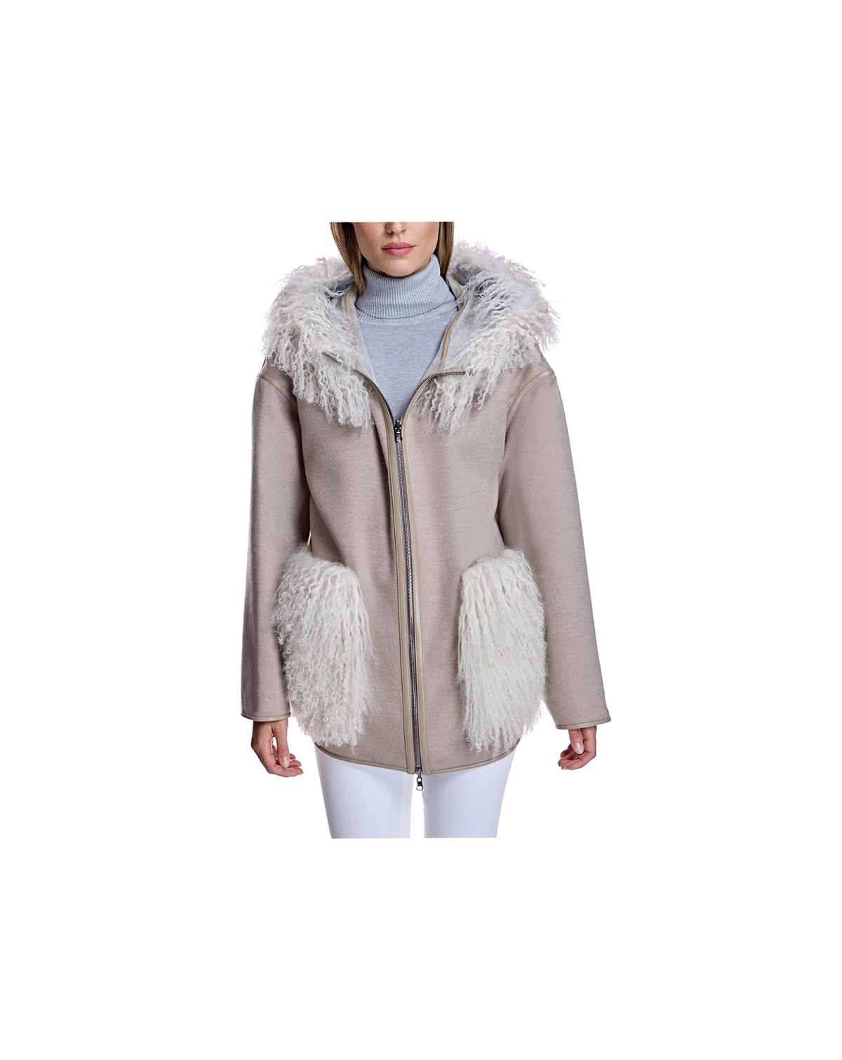 Women's Reversible Woolblend Jacket with Mongolian Trim
