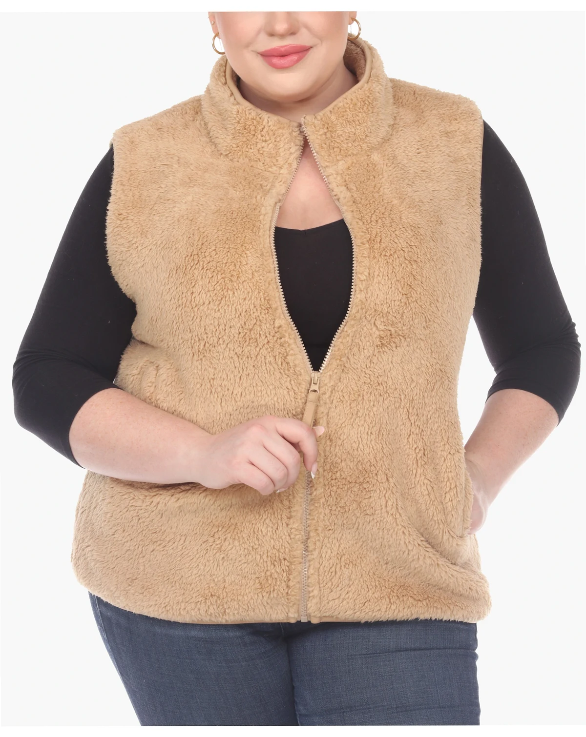Plus Size Women's Zip Up Sherpa Vest Jacket