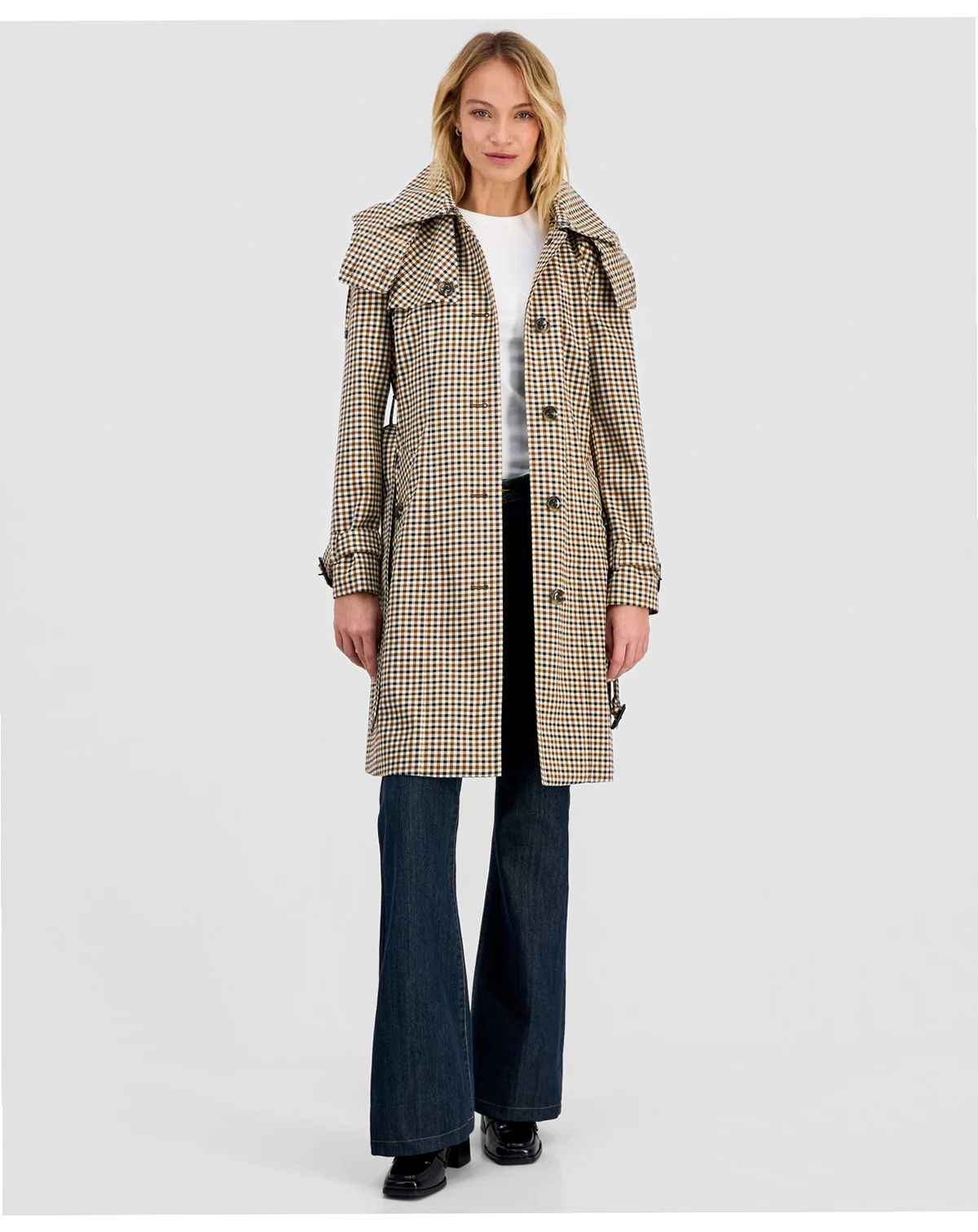 Women's Single-Breasted Belted Hooded Trench Coat