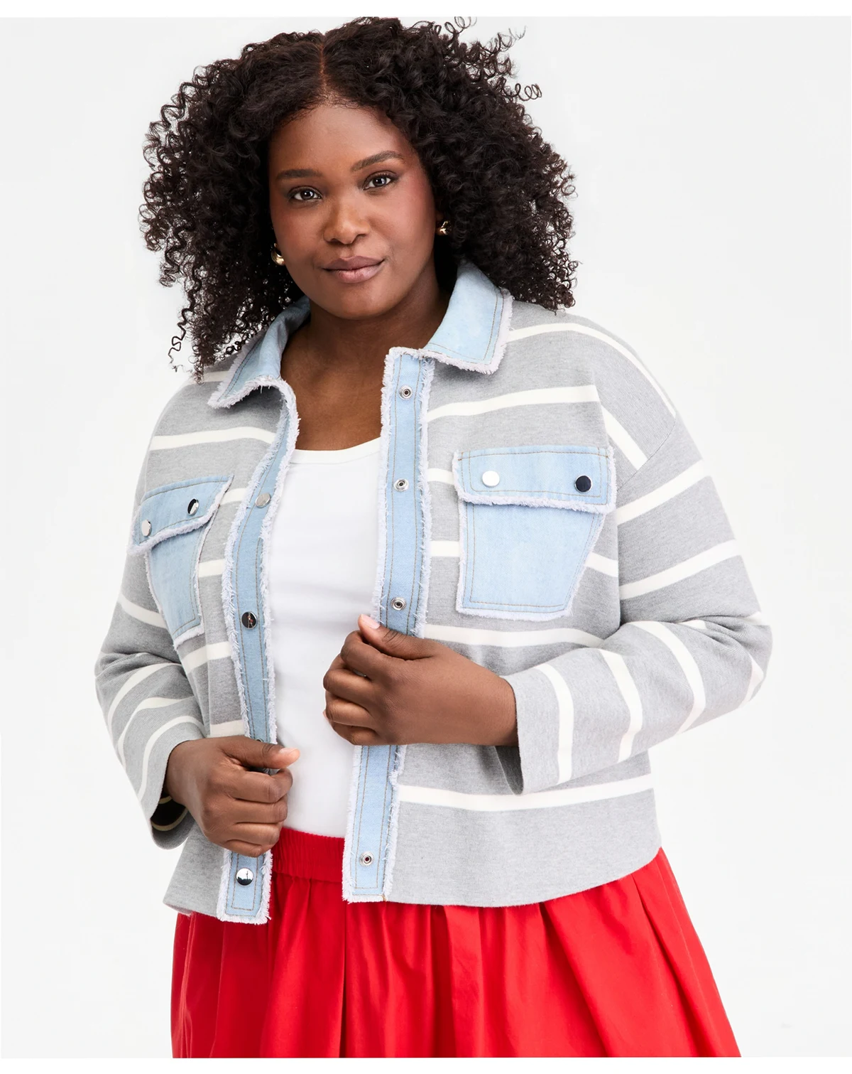 Trendy Plus Size Mixed Media Sweater Jacket, Macy's Exclusive