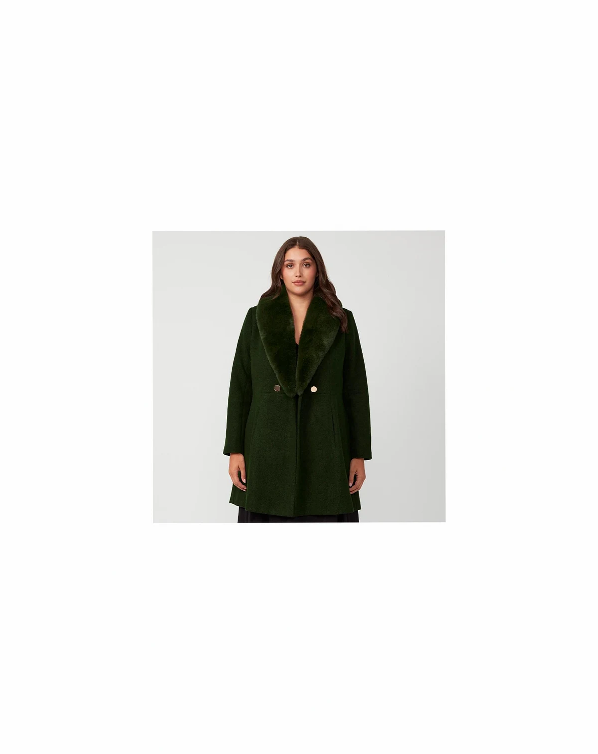 Plus Size Grammys Green Olive Fur Collar Coat