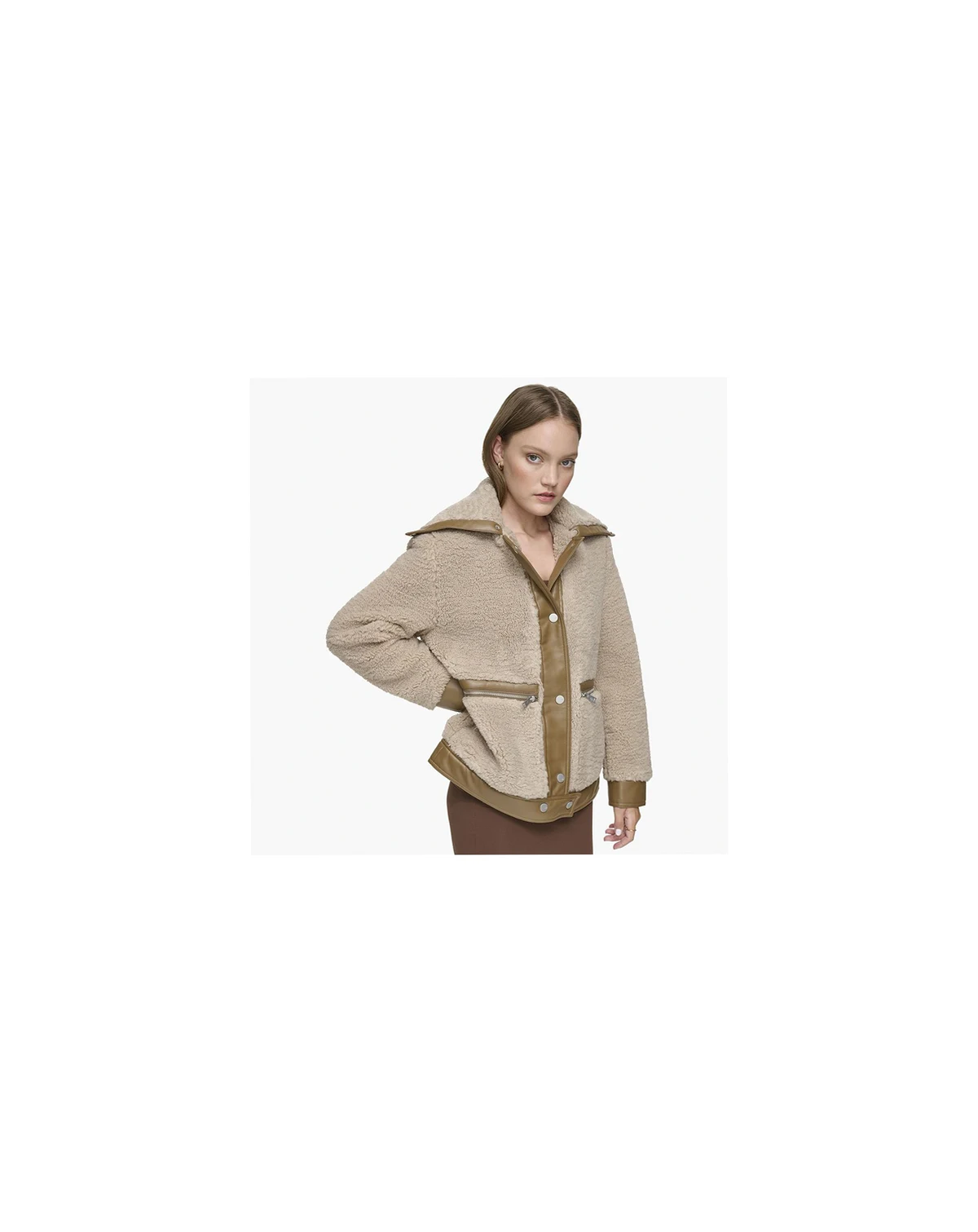 Women's Zepita Mixed Media Faux Leather Shirt Jacket