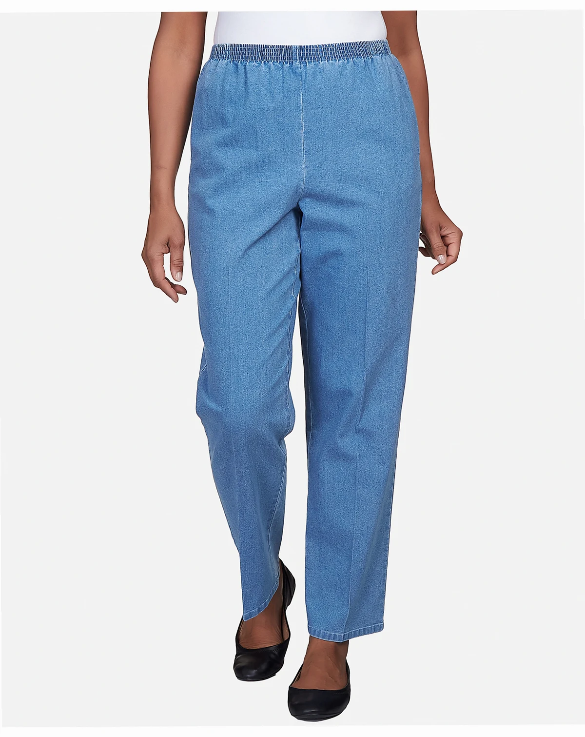 Petite Elastic Waist Short Length Denim Pants