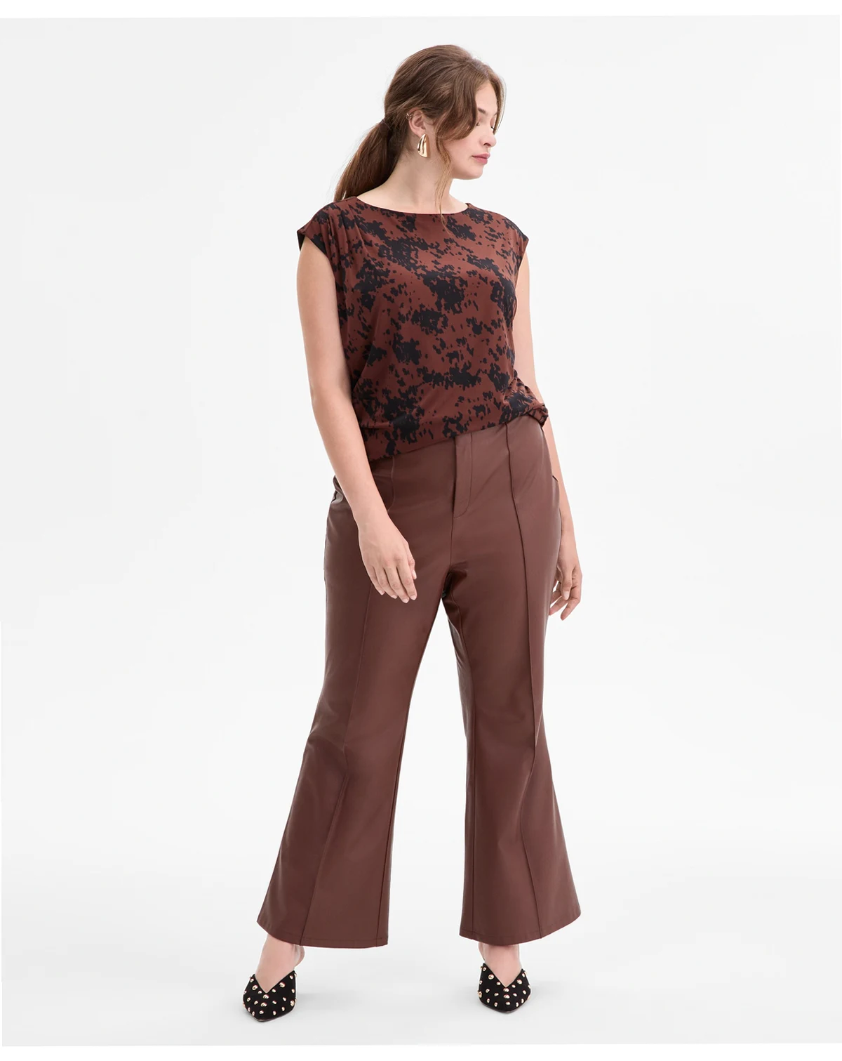 I.N.C International Plus Size Faux-Leather High-Rise Flared Pants, Macy's Exclusive