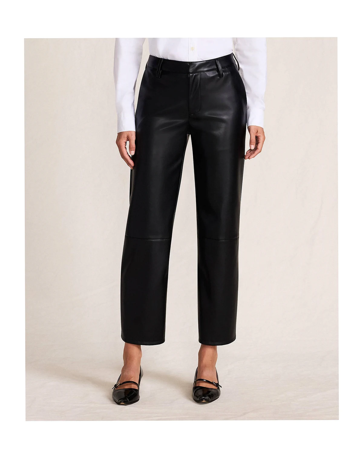 Women Faux Leather Mid Rise Relaxed Straight Leg Crop Pants
