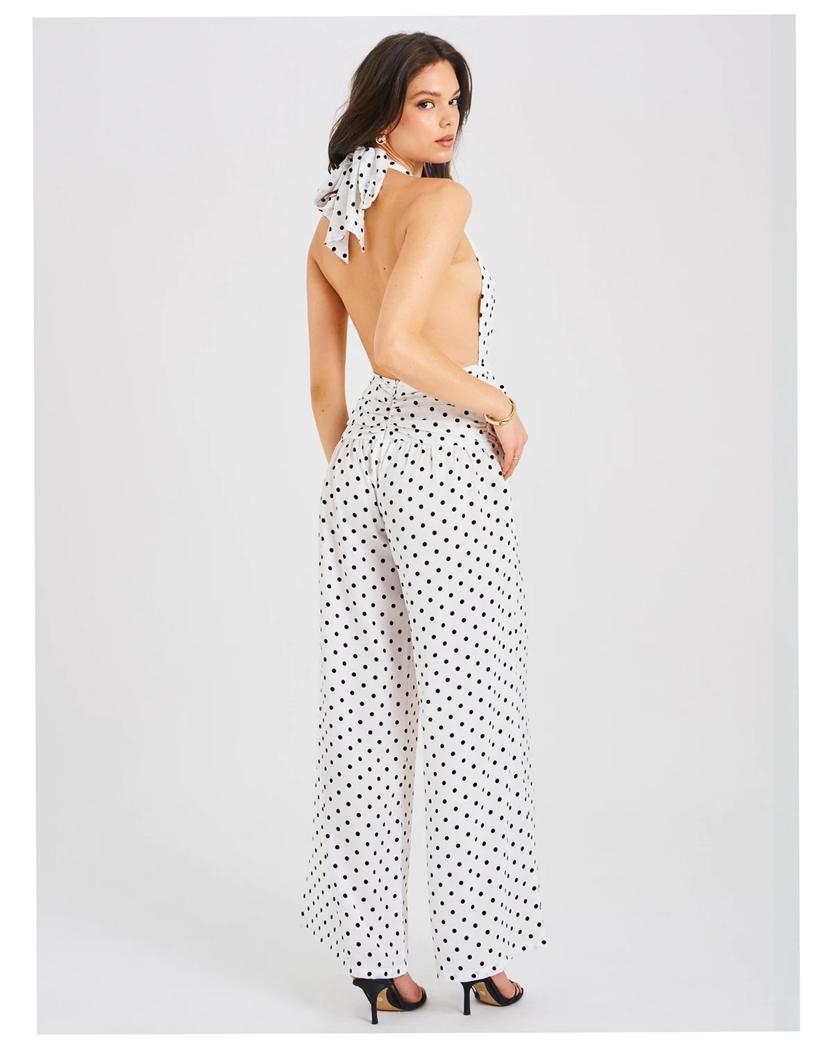 Women's Oriana White Polka Dots Halter Jumpsuit