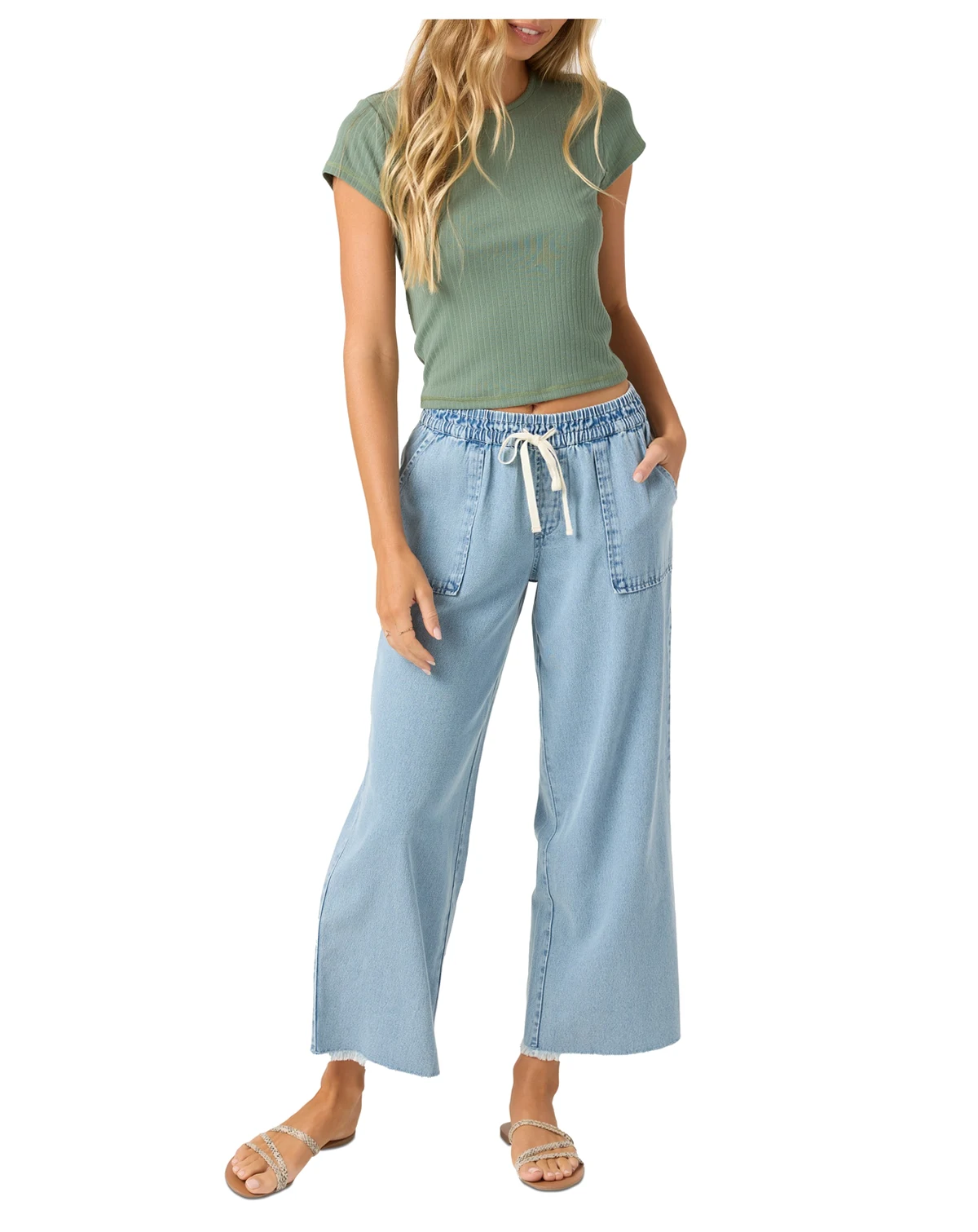 Juniors' Sevie Cotton Wide Led Denim Pants