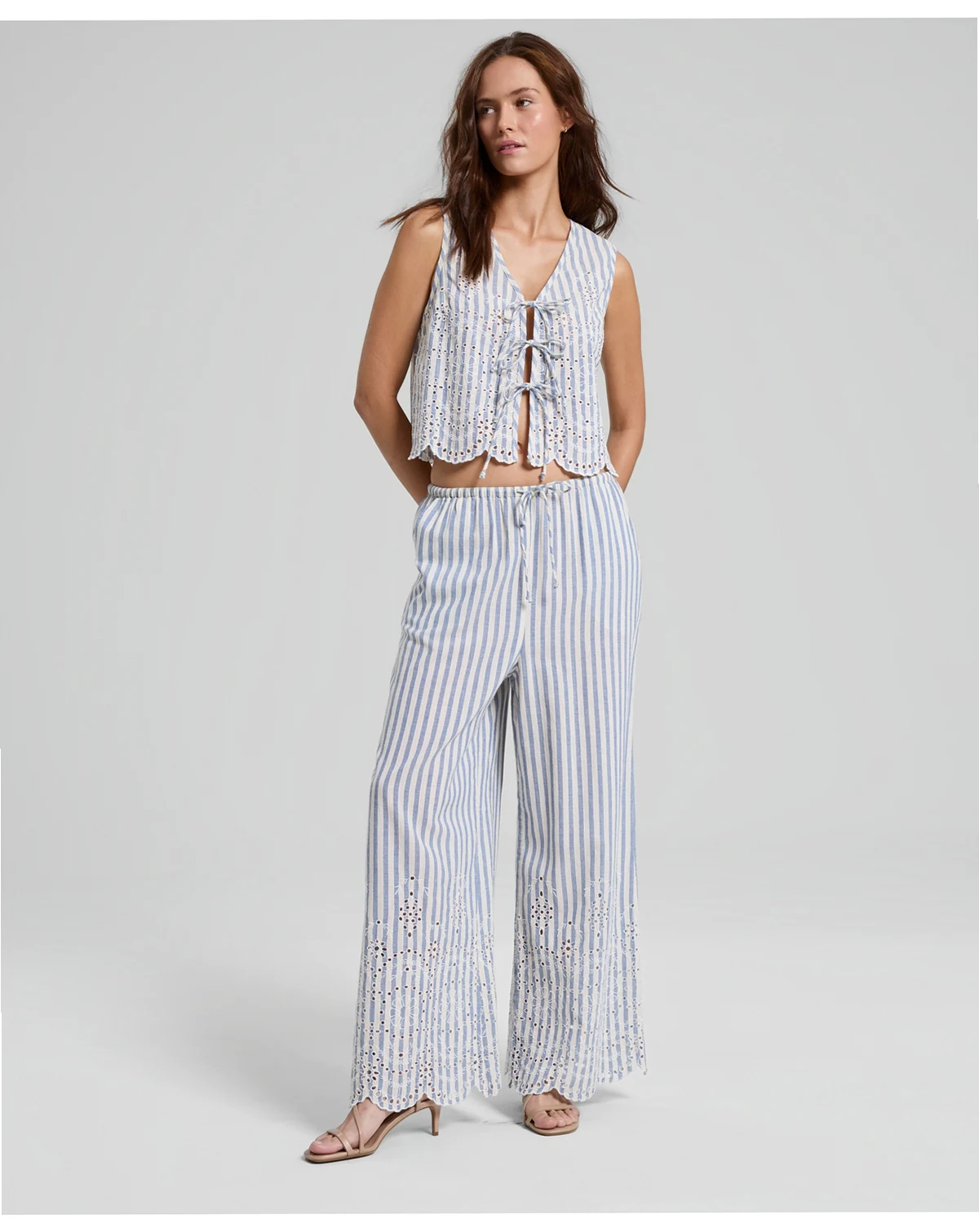 Women's Striped Eyelet Wide-Leg Pants, Macy's Exclusive