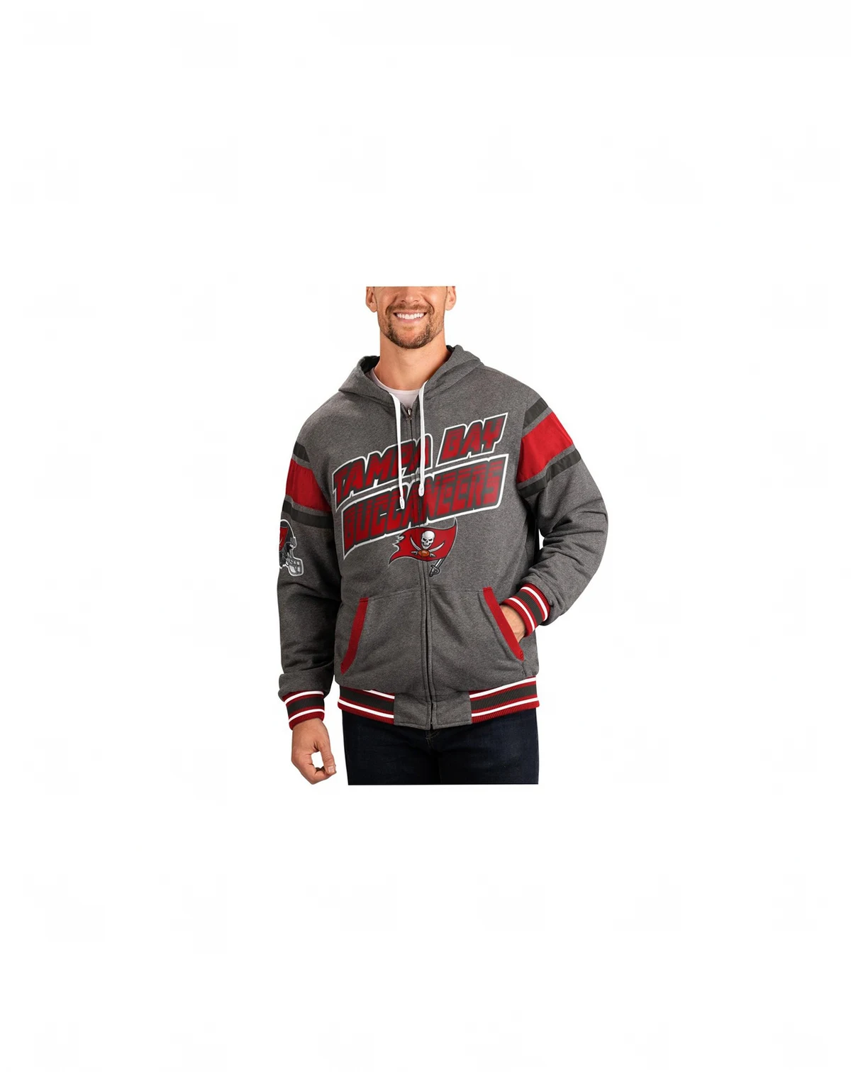 Men's Red/Gray Tampa Bay Buccaneers Extreme Full Back Reversible Hoodie Full-Zip Jacket