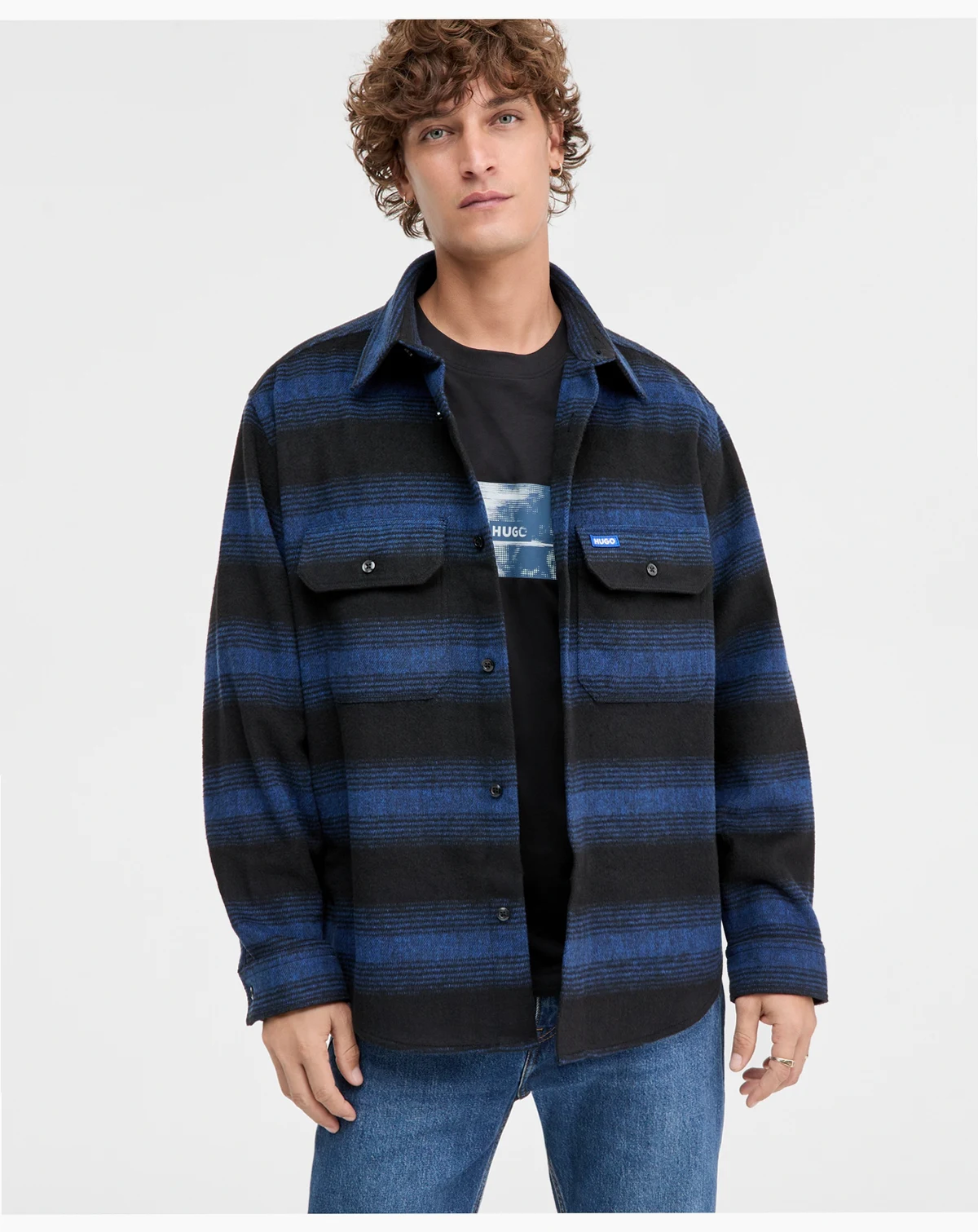 Men's Ebolt Striped Button-Front Shirt Jacket