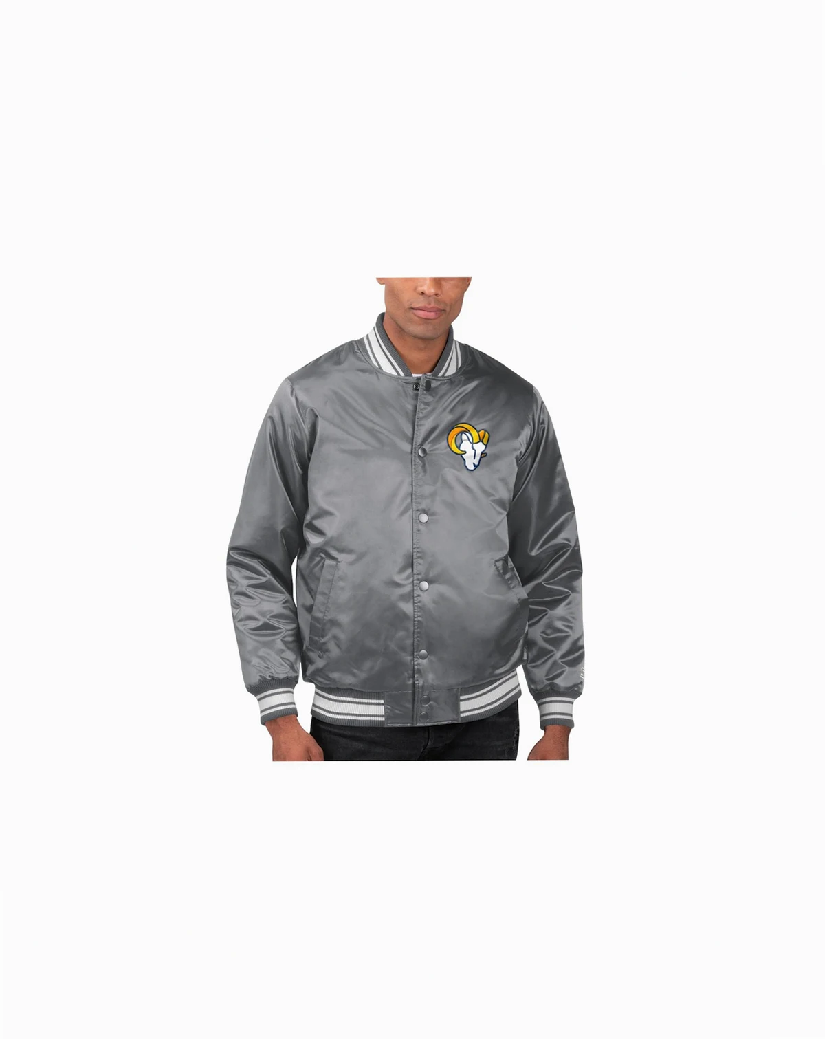 Men's Gray Los Angeles Rams Locker Room Satin Varsity Full-Snap Jacket